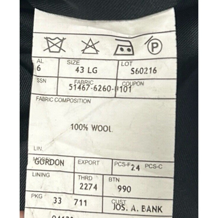 Jos A Bank Signature Collection Black Gordon Wool Two Button Two Piece Suit 48LG