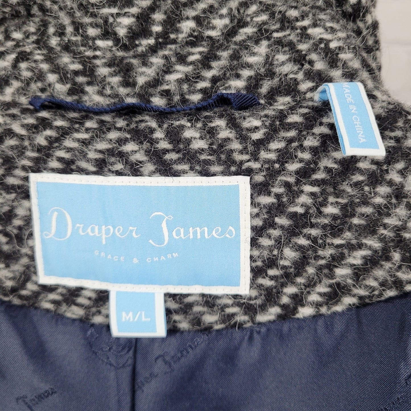 Draper James Black White Wool Blend Tweed Belted Sleeveless Cape Coat Size M/L