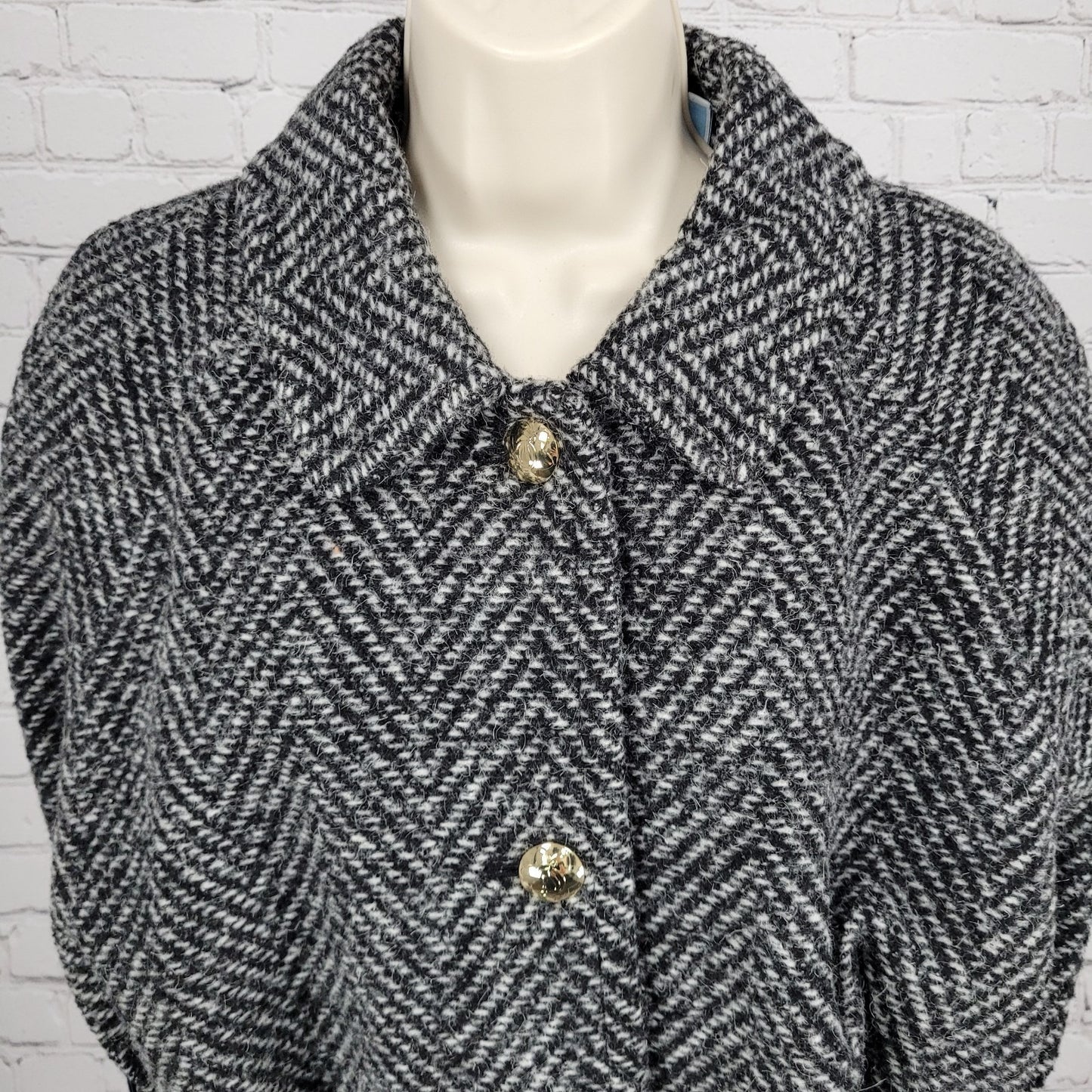 Draper James Black White Wool Blend Tweed Belted Sleeveless Cape Coat Size M/L