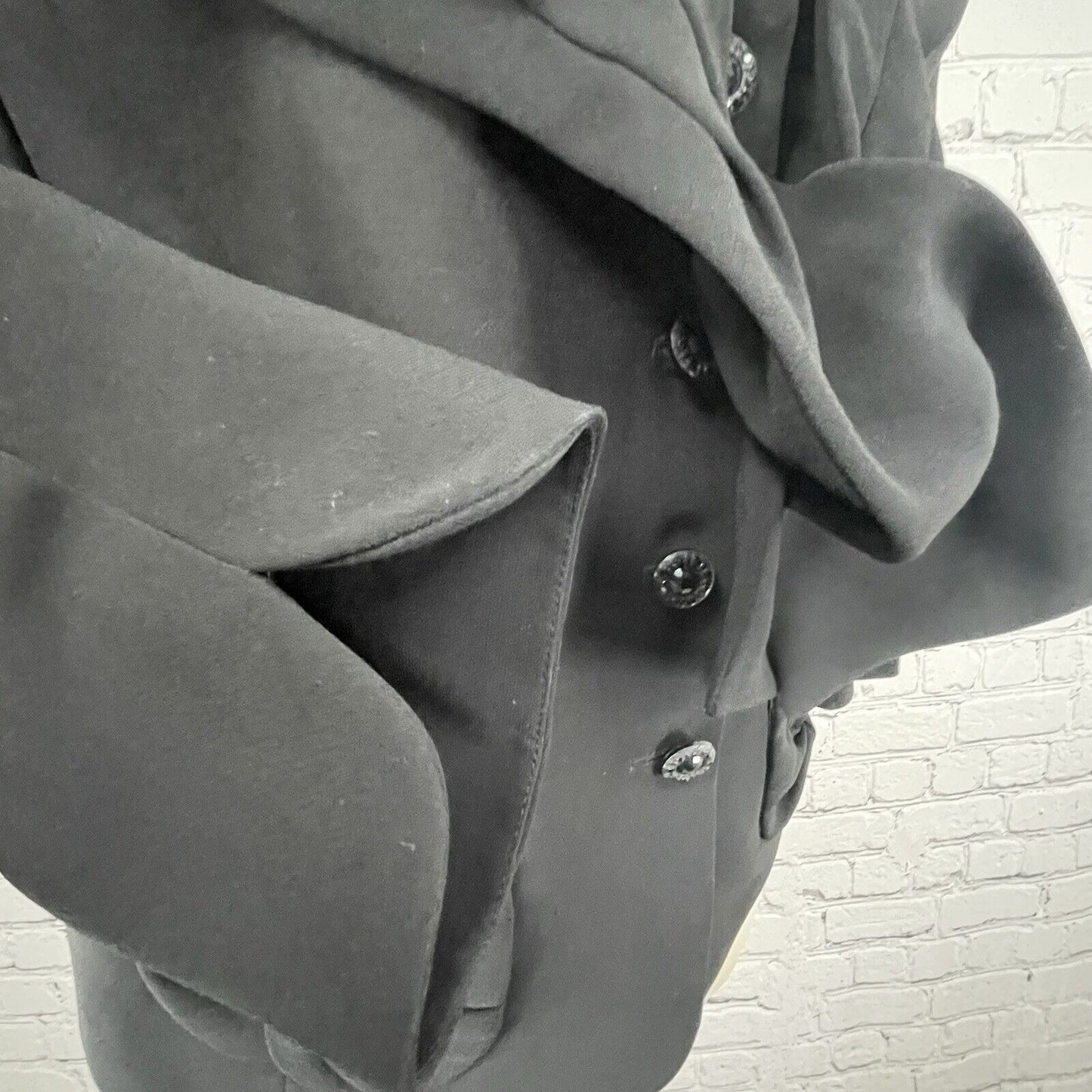 Tahari Black Lined 4 Button Bow Collar Pocketed Ventless Blazer Size 12