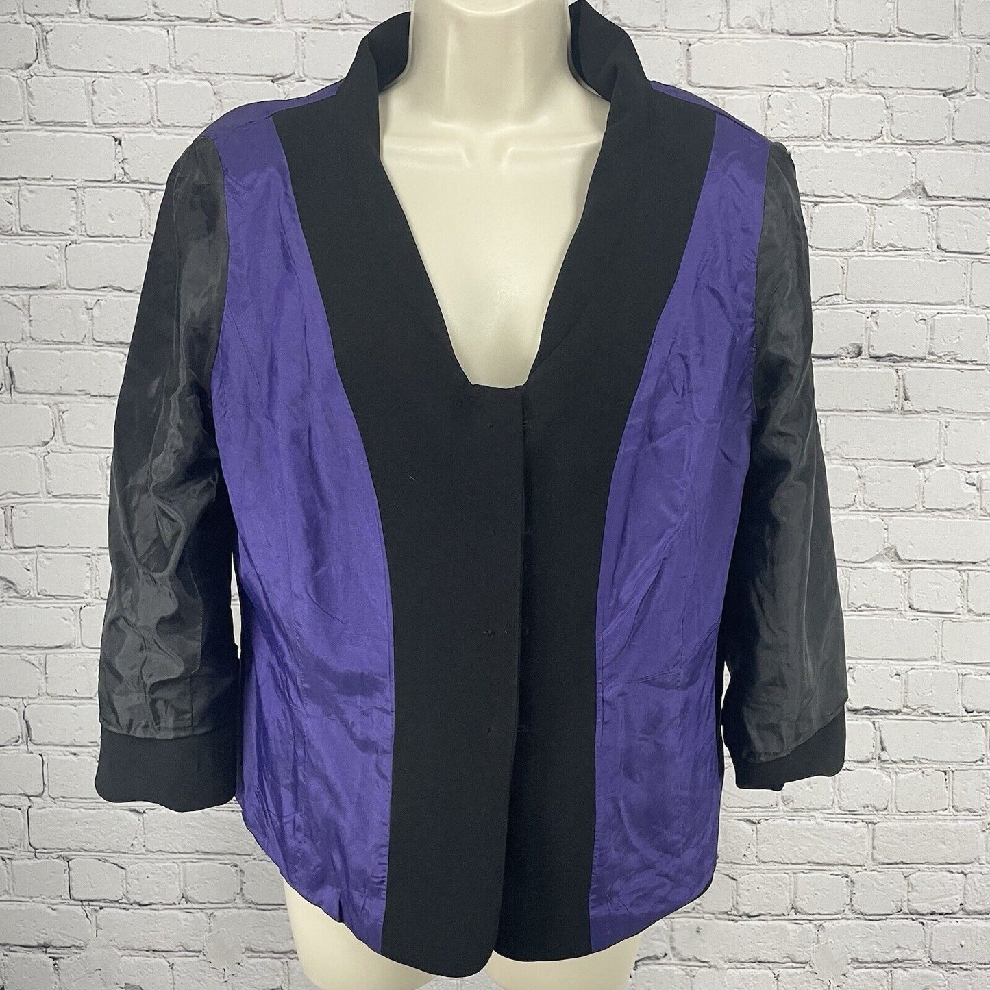 Tahari Black Lined 4 Button Bow Collar Pocketed Ventless Blazer Size 12