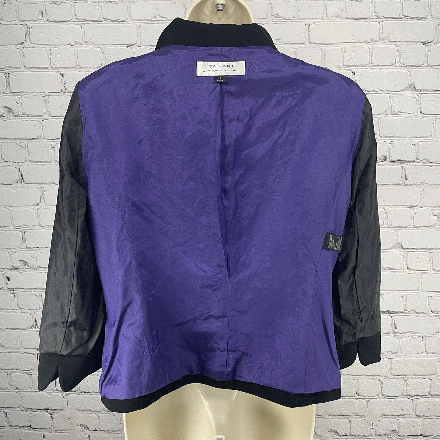 Tahari Black Lined 4 Button Bow Collar Pocketed Ventless Blazer Size 12