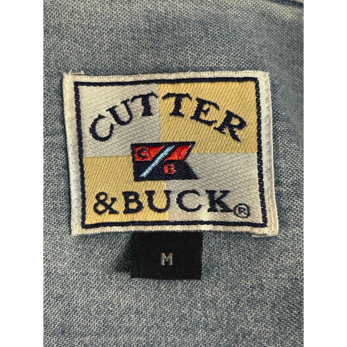 Cutter & Buck Red Denim Color Block Cotton Button Up Long Sleeve Size Medium M
