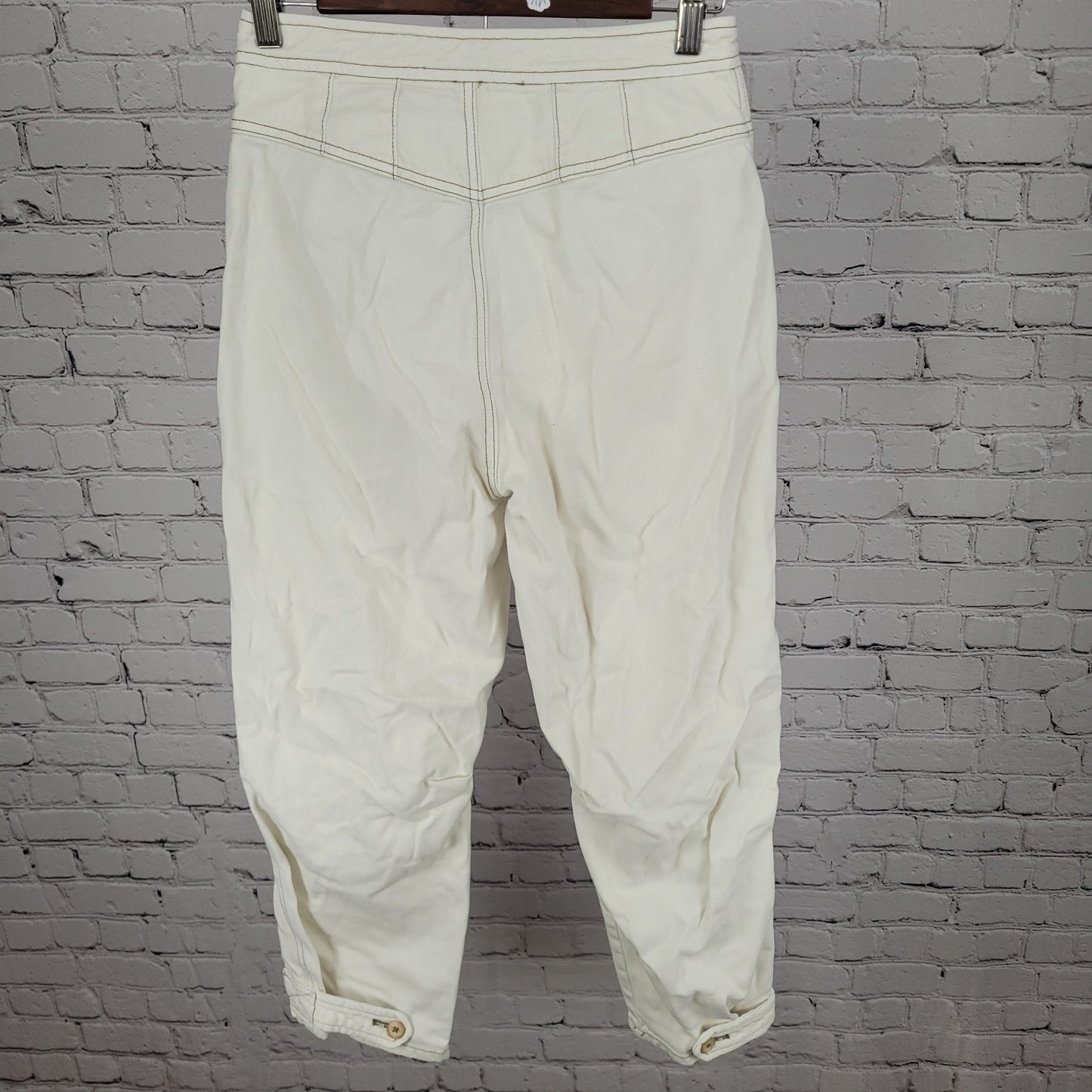 Free People Natural White Cotton Zip Cargo Pocket Button Leg Jeans 2 (26x25)