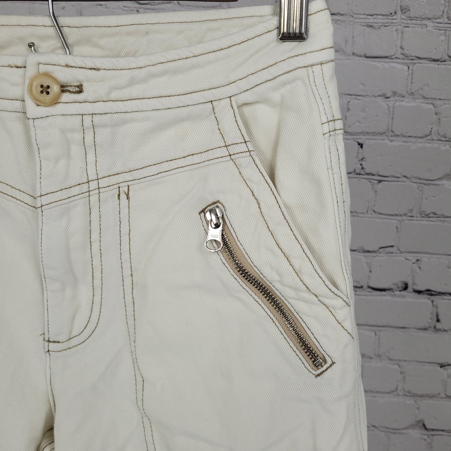 Free People Natural White Cotton Zip Cargo Pocket Button Leg Jeans 2 (26x25)