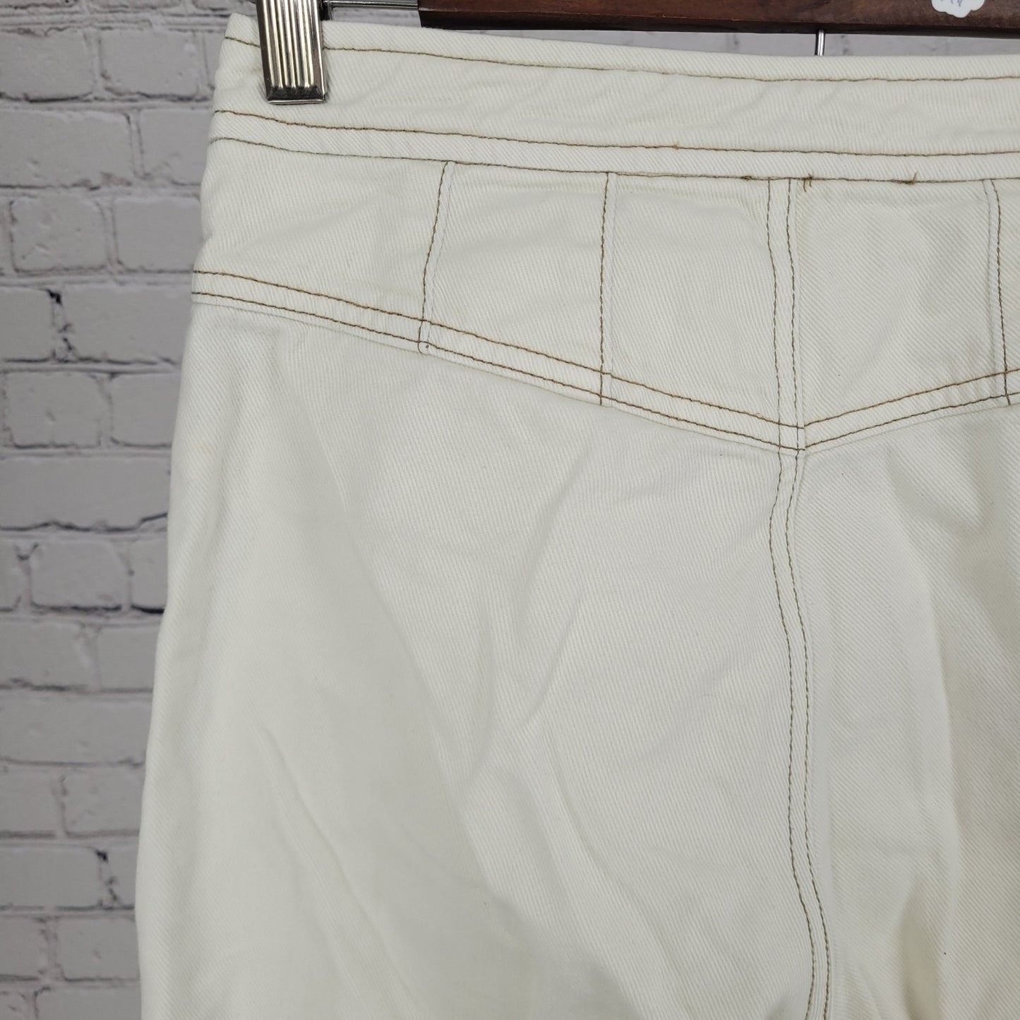 Free People Natural White Cotton Zip Cargo Pocket Button Leg Jeans 2 (26x25)