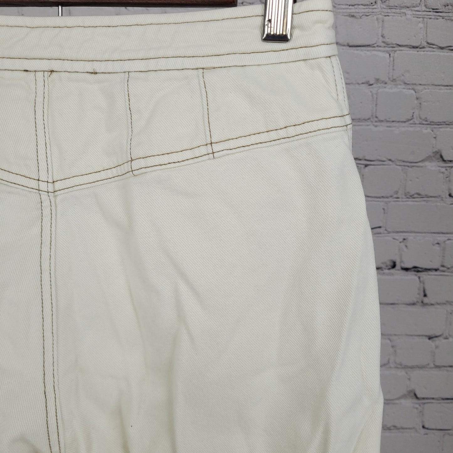 Free People Natural White Cotton Zip Cargo Pocket Button Leg Jeans 2 (26x25)