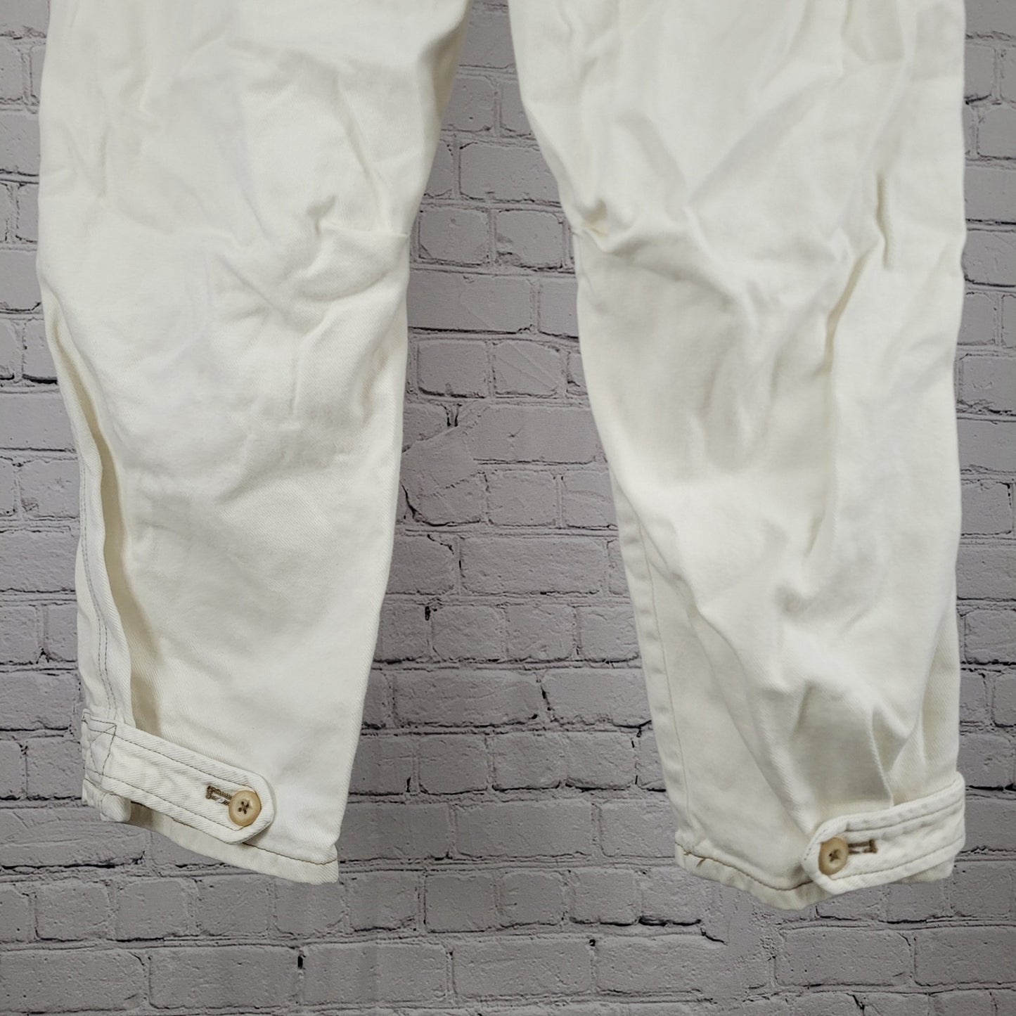 Free People Natural White Cotton Zip Cargo Pocket Button Leg Jeans 2 (26x25)