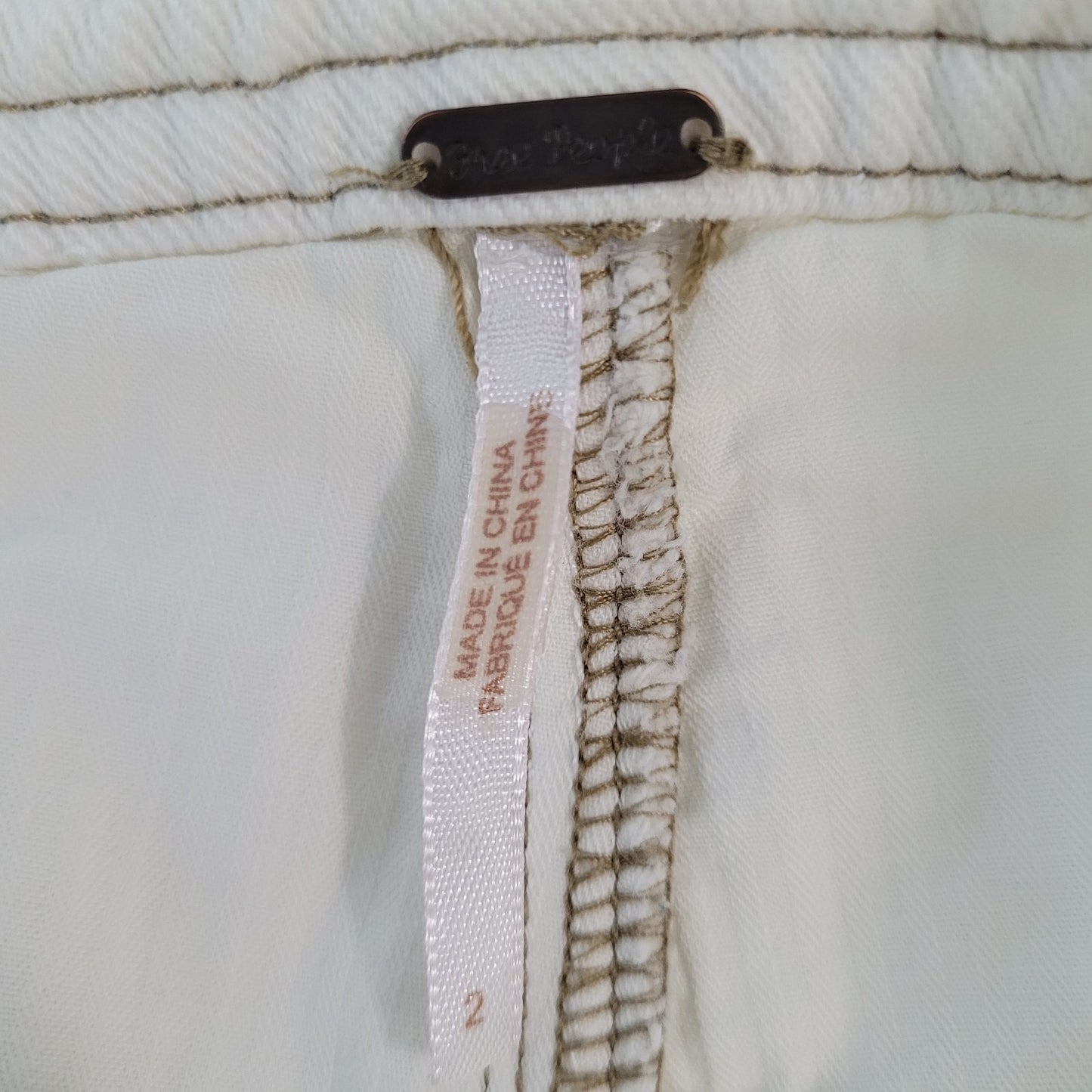 Free People Natural White Cotton Zip Cargo Pocket Button Leg Jeans 2 (26x25)