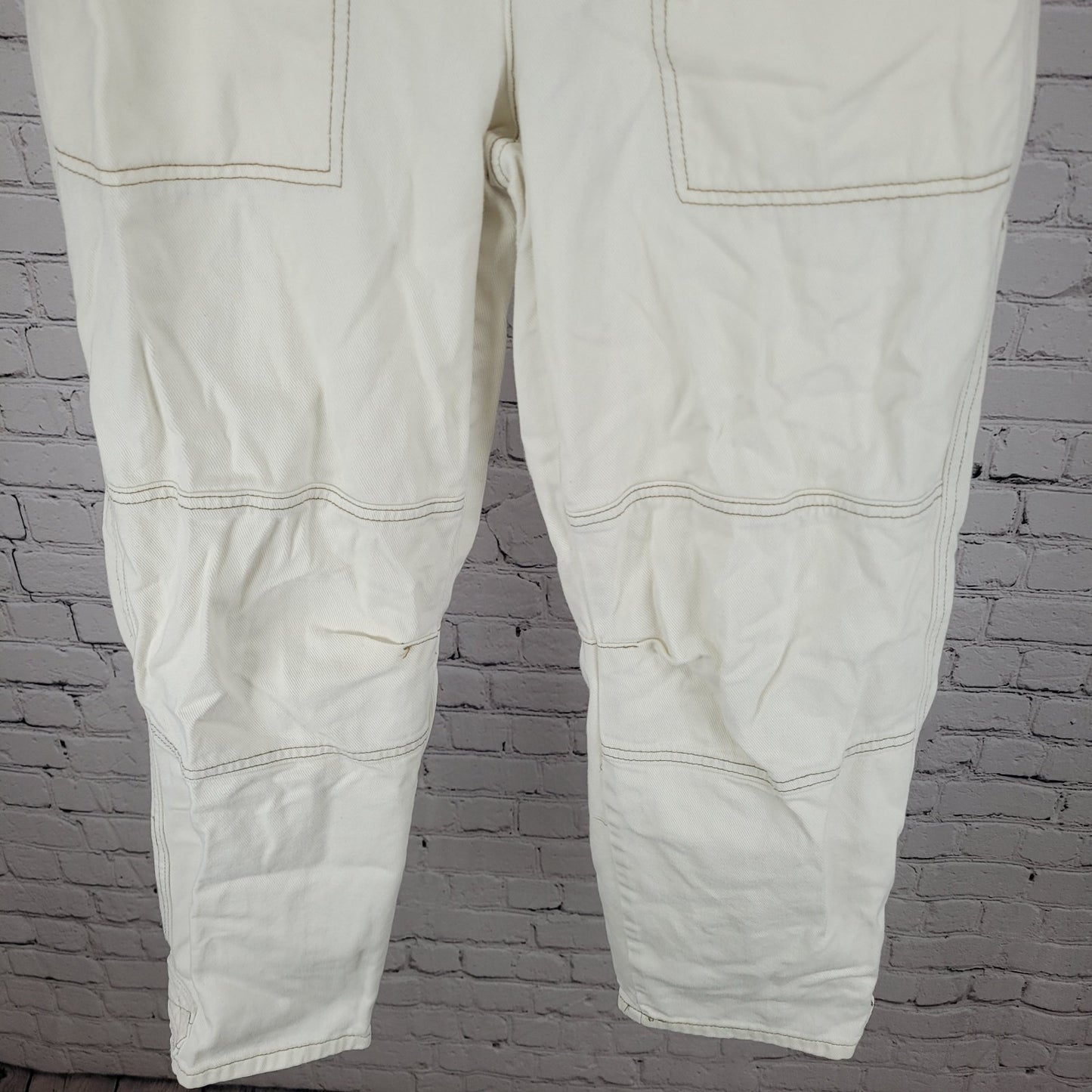 Free People Natural White Cotton Zip Cargo Pocket Button Leg Jeans 2 (26x25)