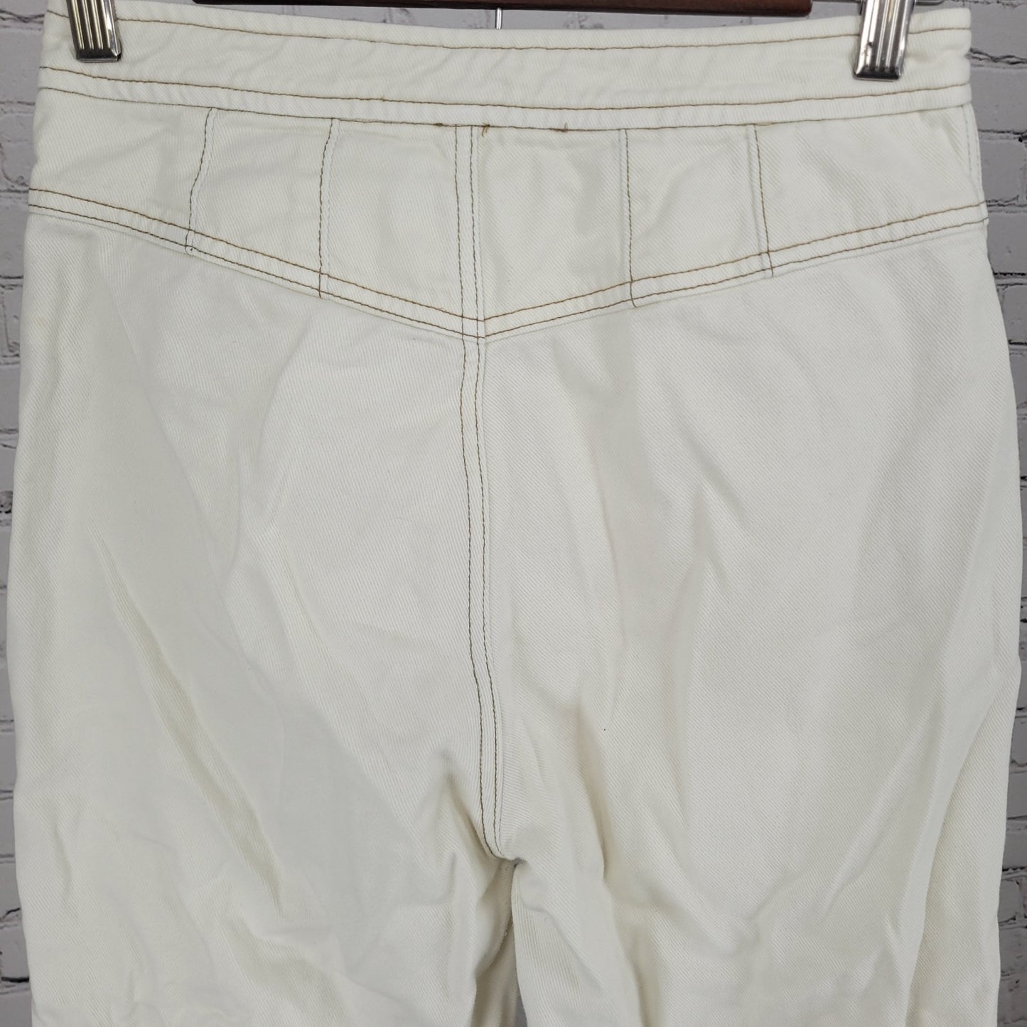Free People Natural White Cotton Zip Cargo Pocket Button Leg Jeans 2 (26x25)