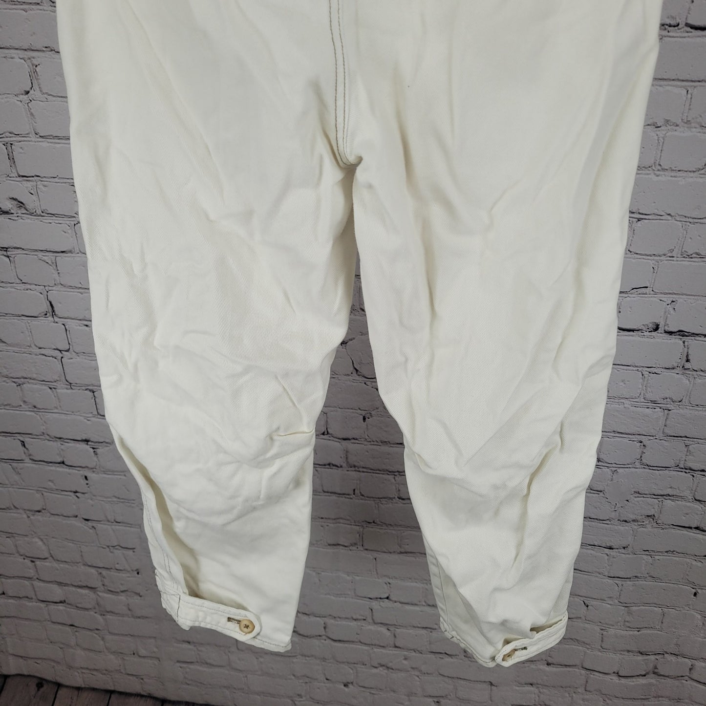 Free People Natural White Cotton Zip Cargo Pocket Button Leg Jeans 2 (26x25)