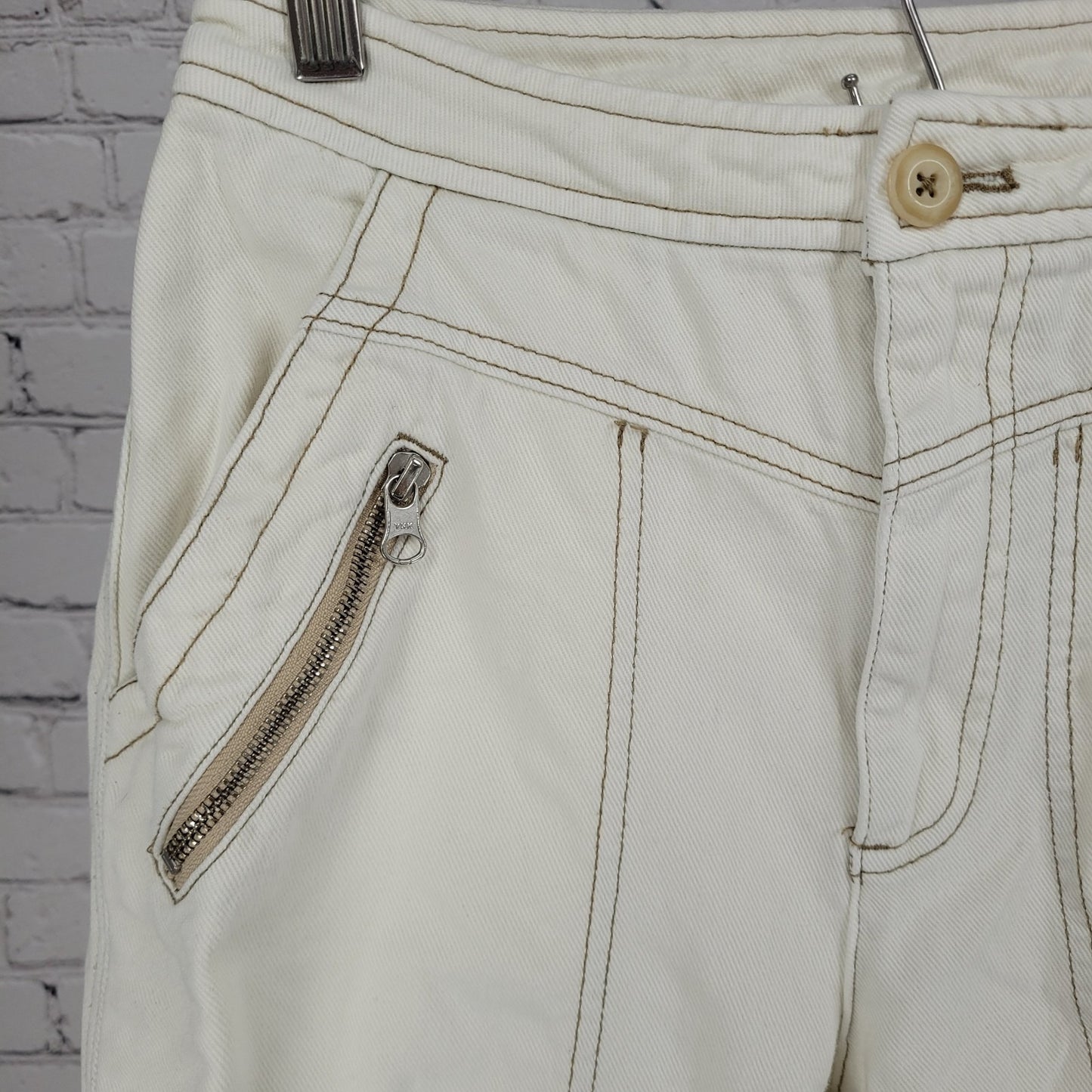 Free People Natural White Cotton Zip Cargo Pocket Button Leg Jeans 2 (26x25)