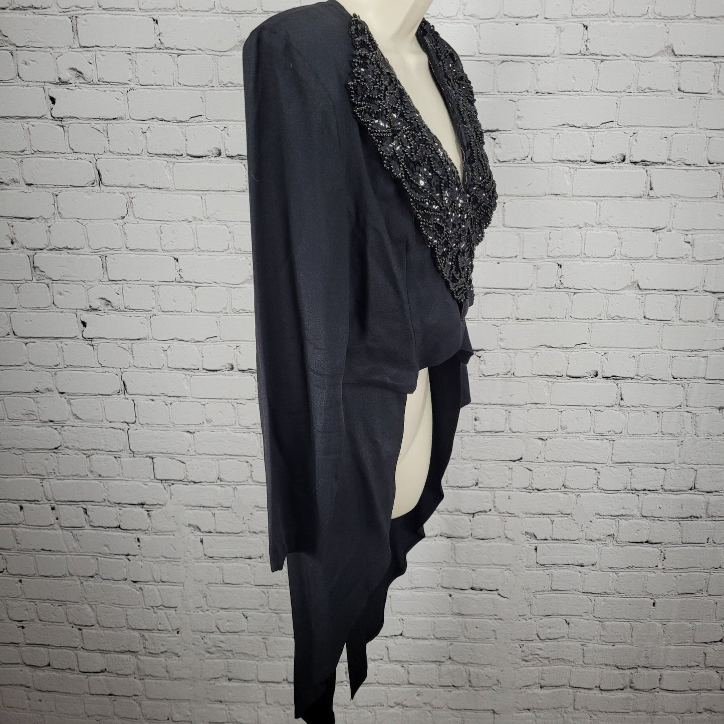 VTG Betsey & Adam Beaded Sequin Lapel High Low Blazer Jacket Coat USA 5-6