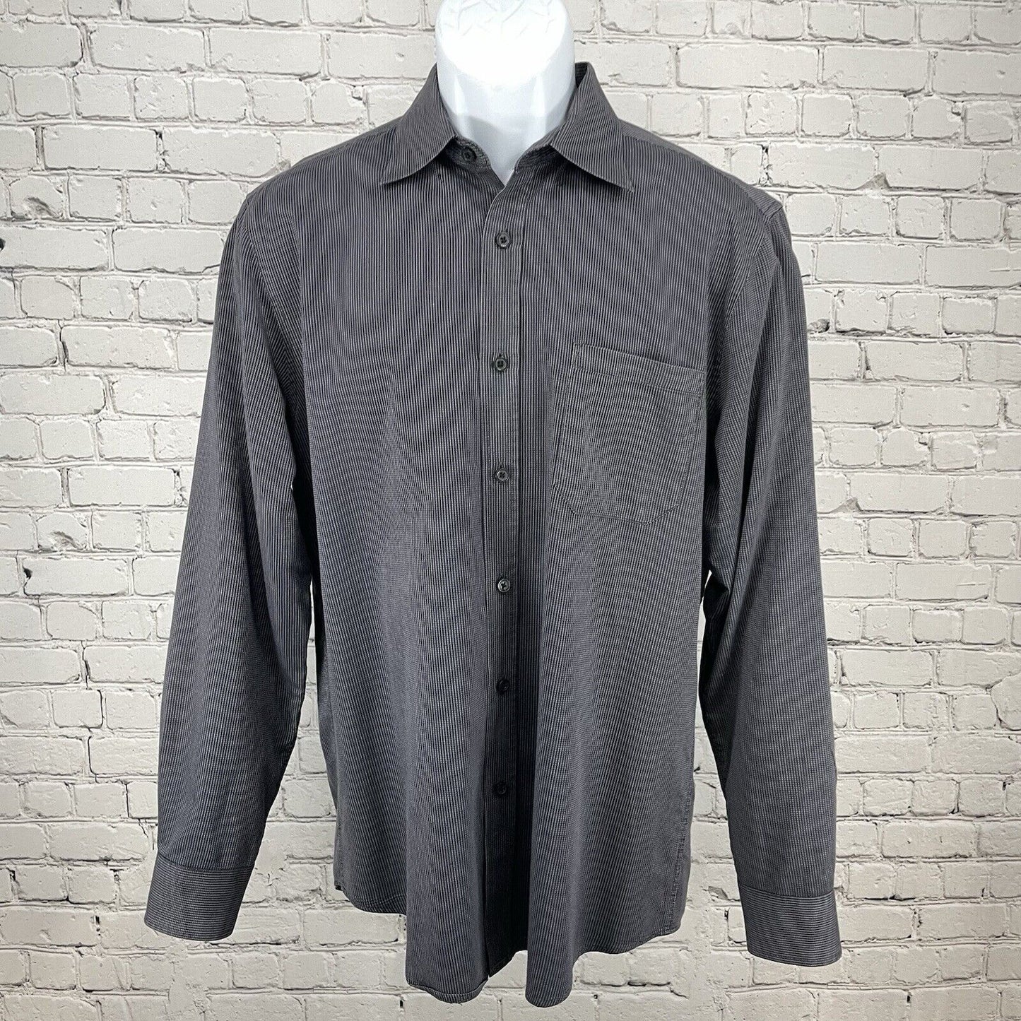 Joseph Abboud Dark Grey Button Down Long Sleeve Collared Dress Shirt Medium M
