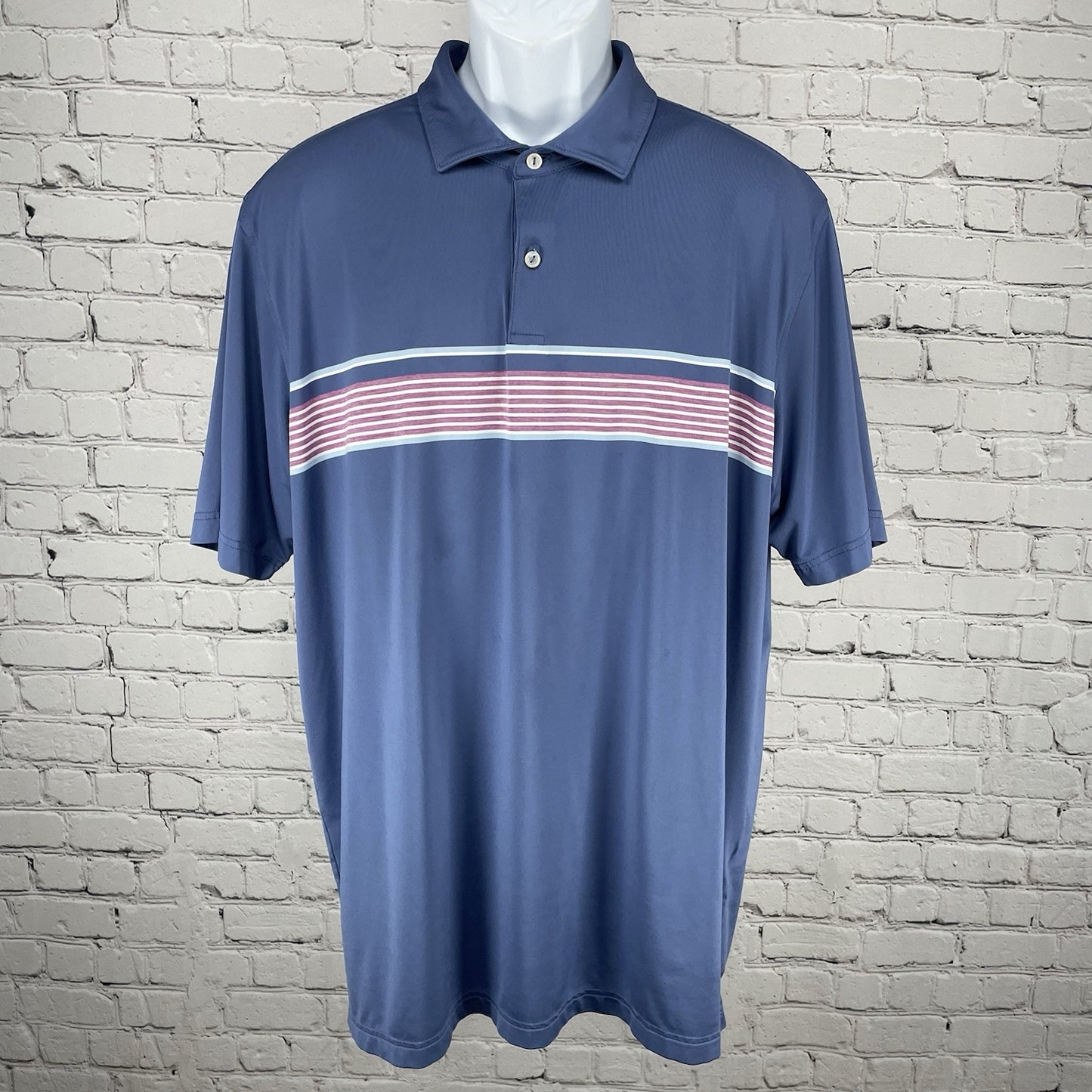 Peter Millar Blue Striped Golf Button Up Short Sleeve Polo Shirt Size 2XL