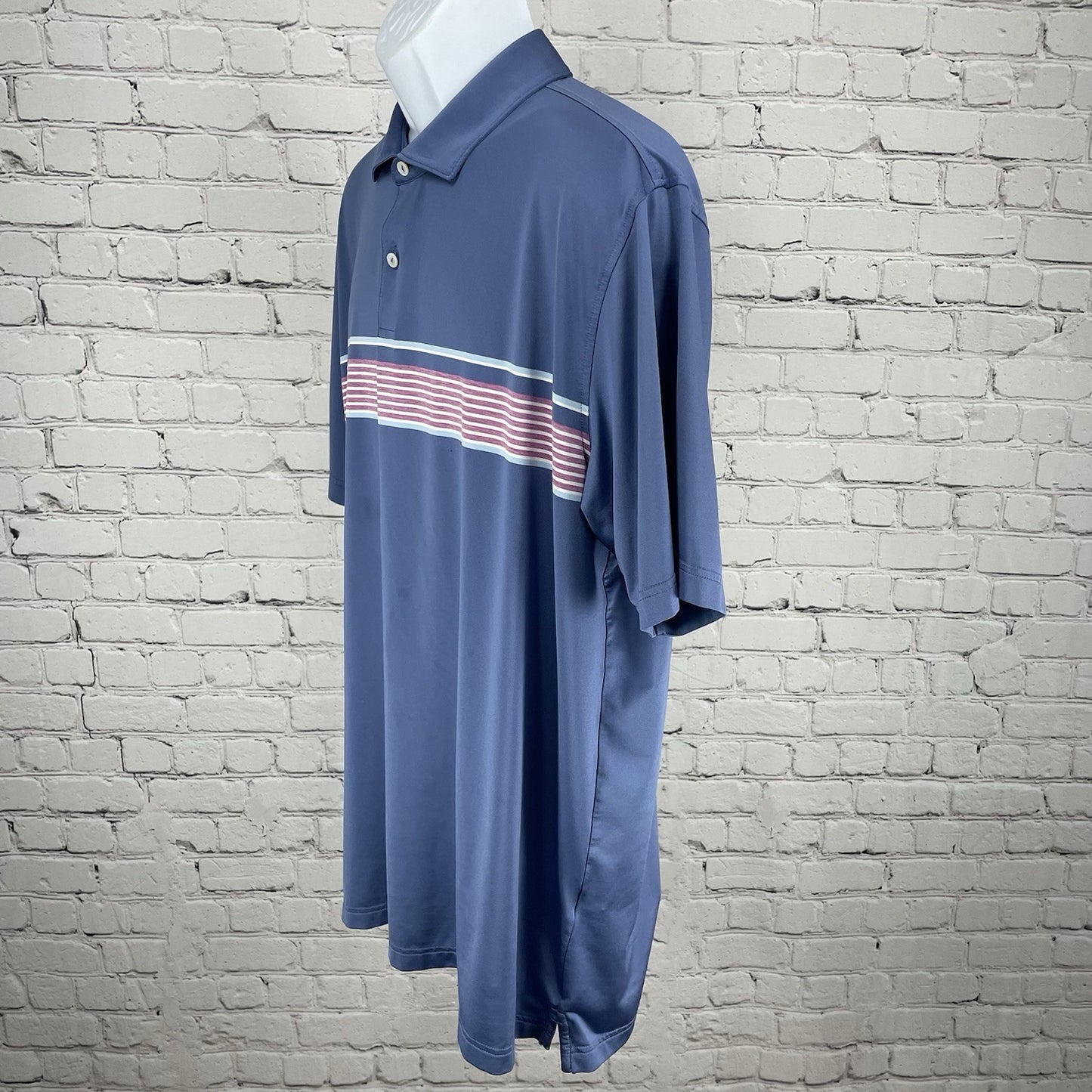 Peter Millar Blue Striped Golf Button Up Short Sleeve Polo Shirt Size 2XL