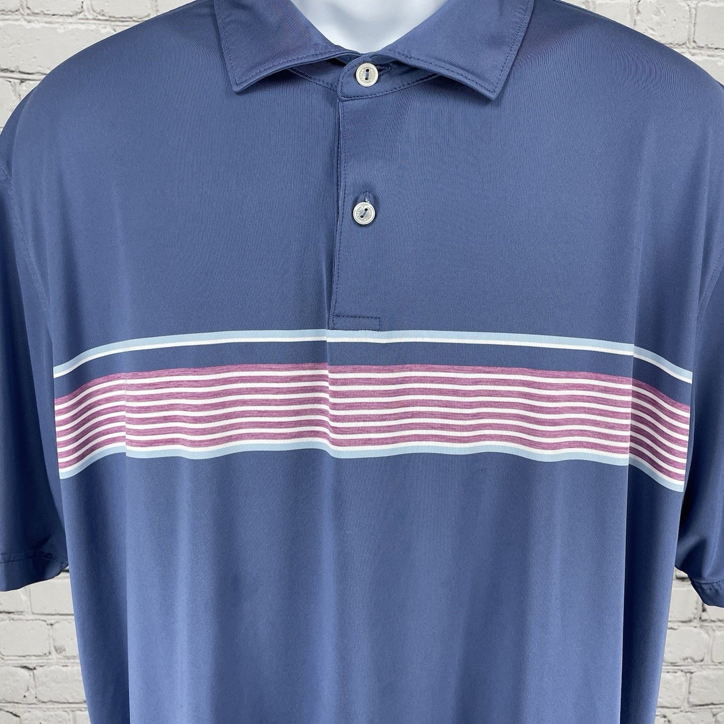 Peter Millar Blue Striped Golf Button Up Short Sleeve Polo Shirt Size 2XL