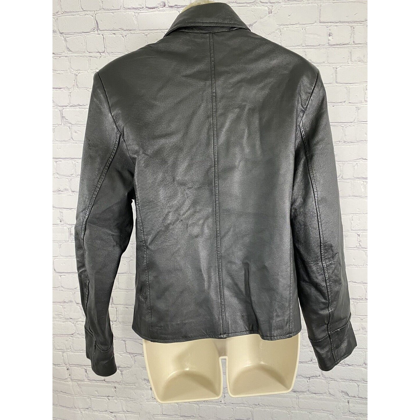 Passports 100% Leather Black Collared Full Zip Pocket Long Sleeve Jacket L Large