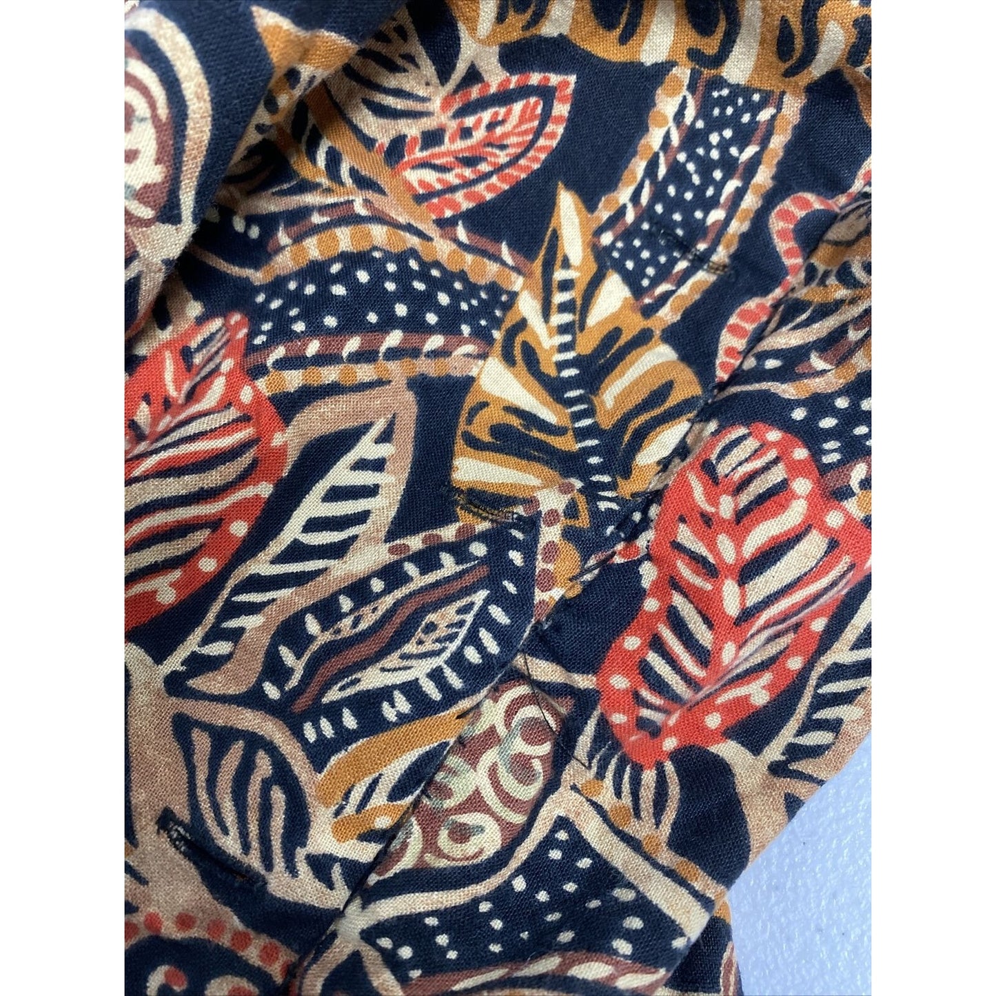 VTG Maggy London Earth Toned Leaf Print Beaded Accent Shoulder Pad Shift Dress 8