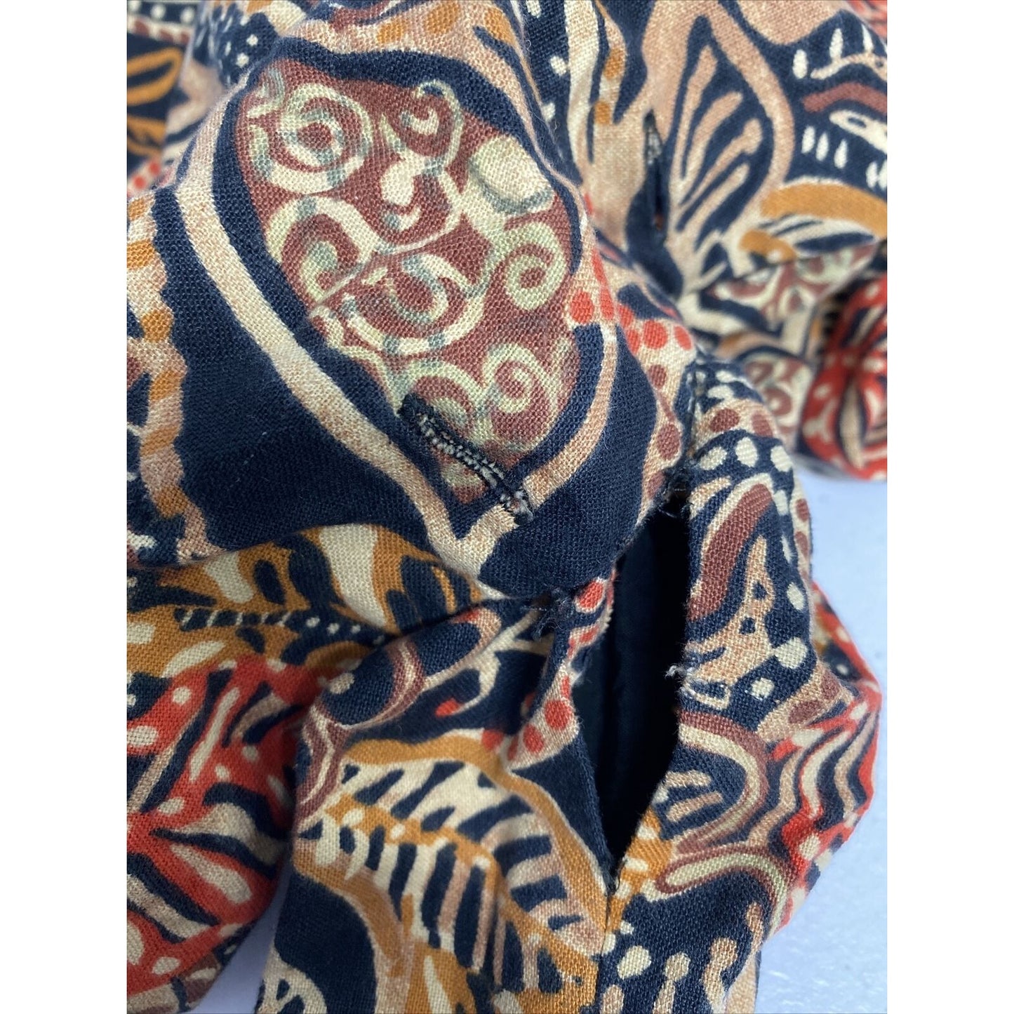 VTG Maggy London Earth Toned Leaf Print Beaded Accent Shoulder Pad Shift Dress 8