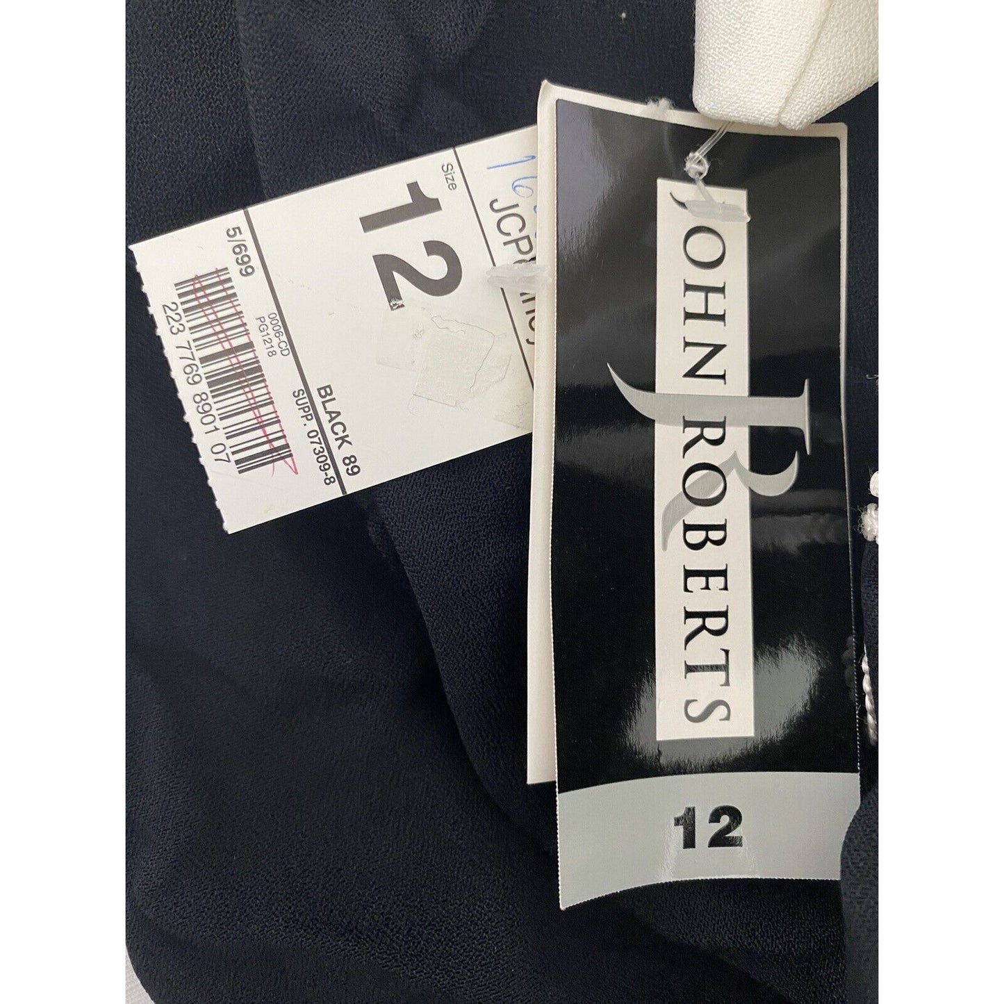 NWT John Roberts Black White Embroidered Waist Tie Back Zip Dress 12