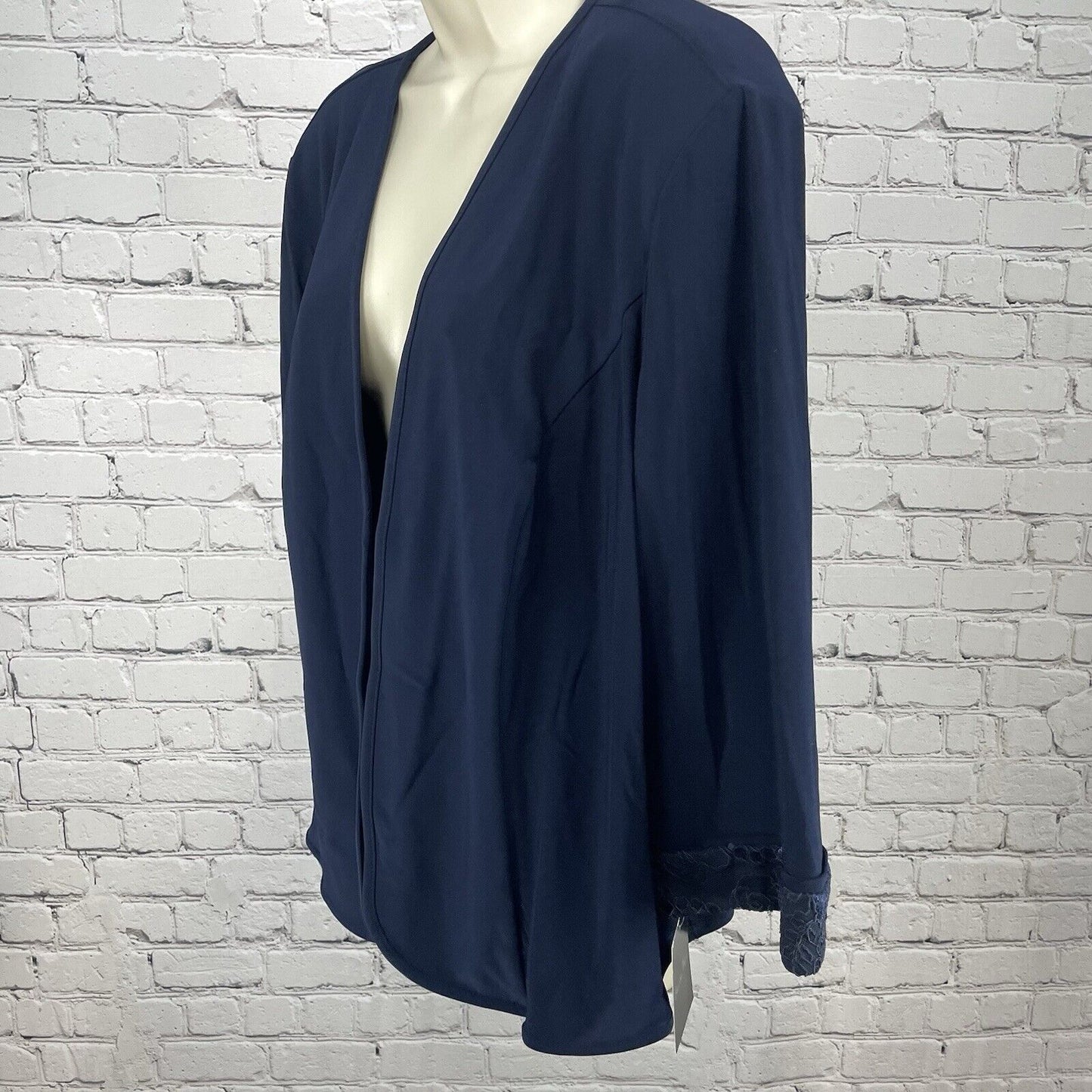 NWT Brianna Milay Navy Blue Lightweight Open Jacket Floral 3/4 Sleeve Size 20W
