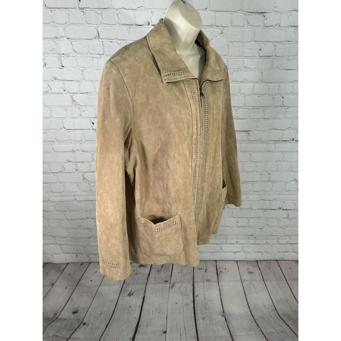 JL Jessica London Studio Brown 100% Leather Full Zip Lined Collared Jacket 20W