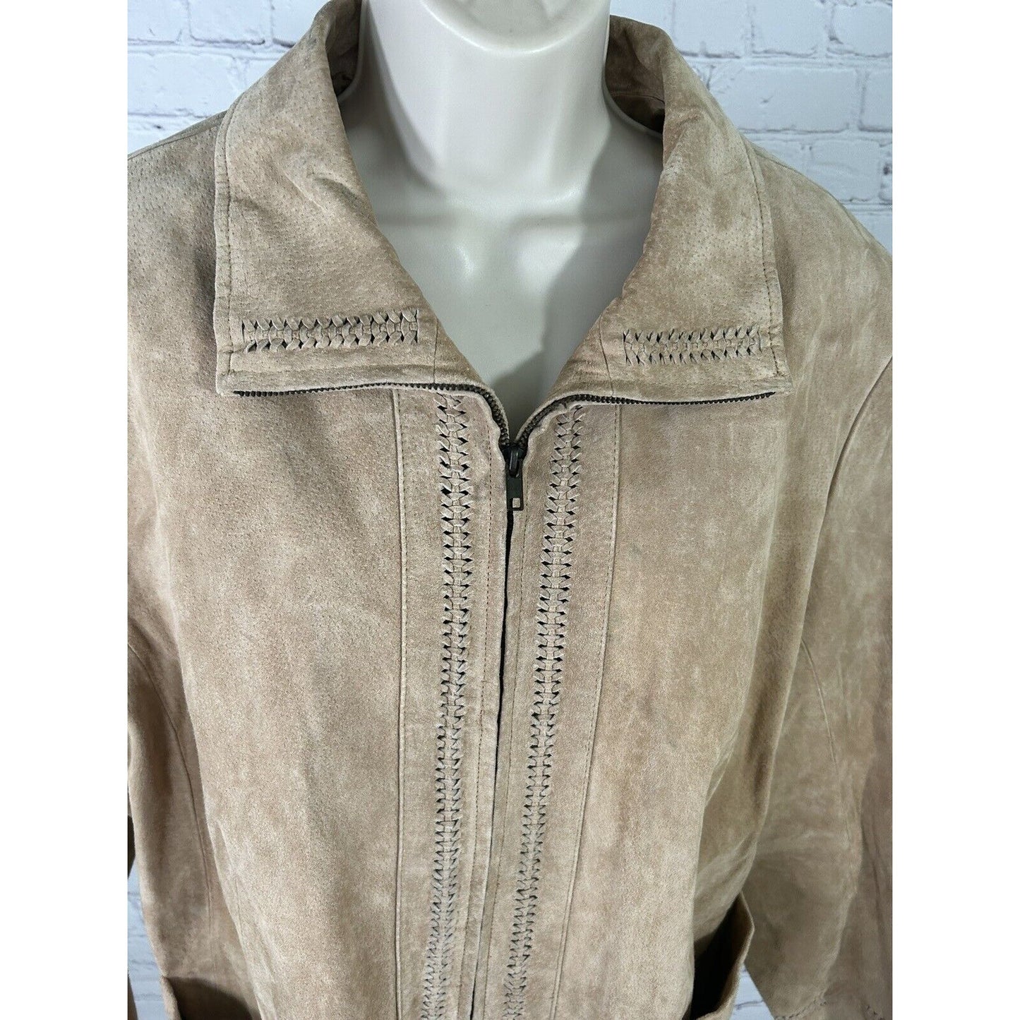 JL Jessica London Studio Brown 100% Leather Full Zip Lined Collared Jacket 20W