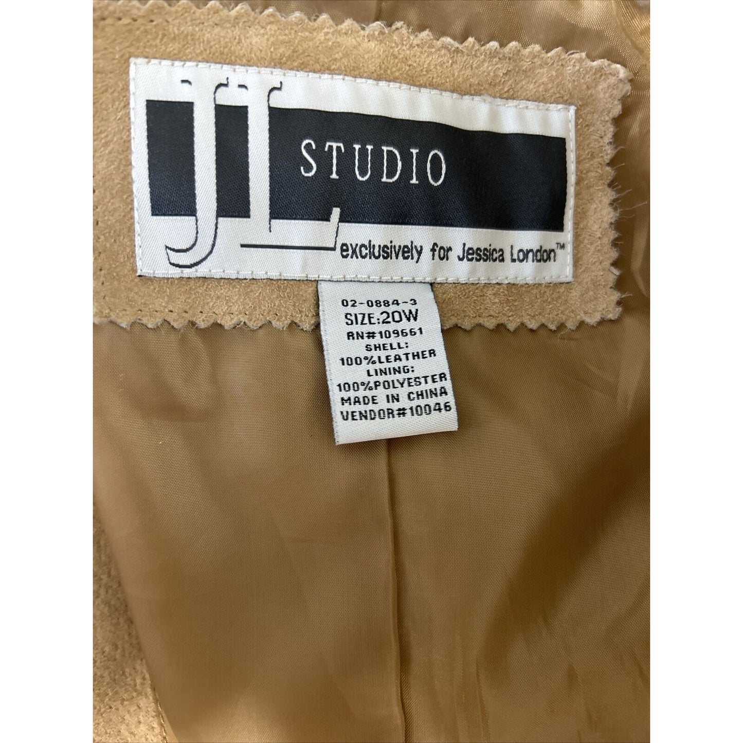 JL Jessica London Studio Brown 100% Leather Full Zip Lined Collared Jacket 20W