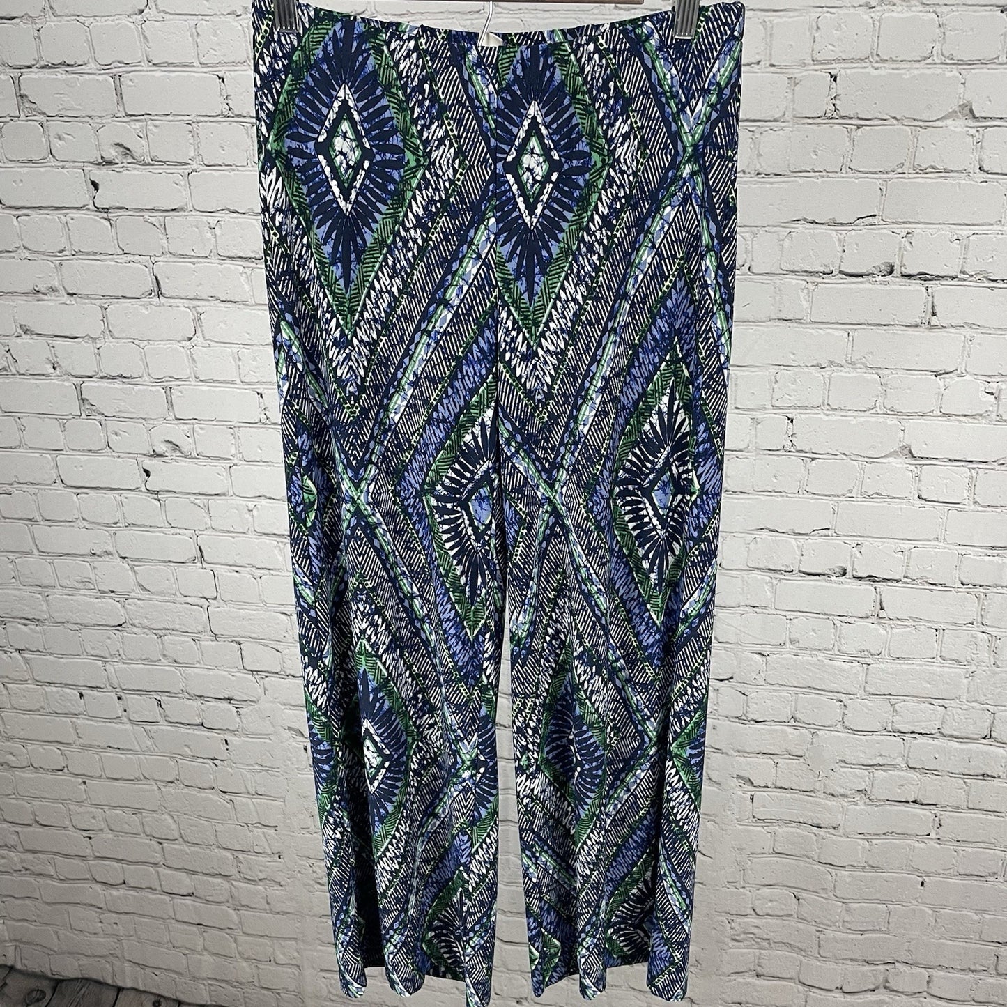 Chico’s Blue & Green Printed Elastic Waist Palazzo Pants Size 0 US 4 (28x29)