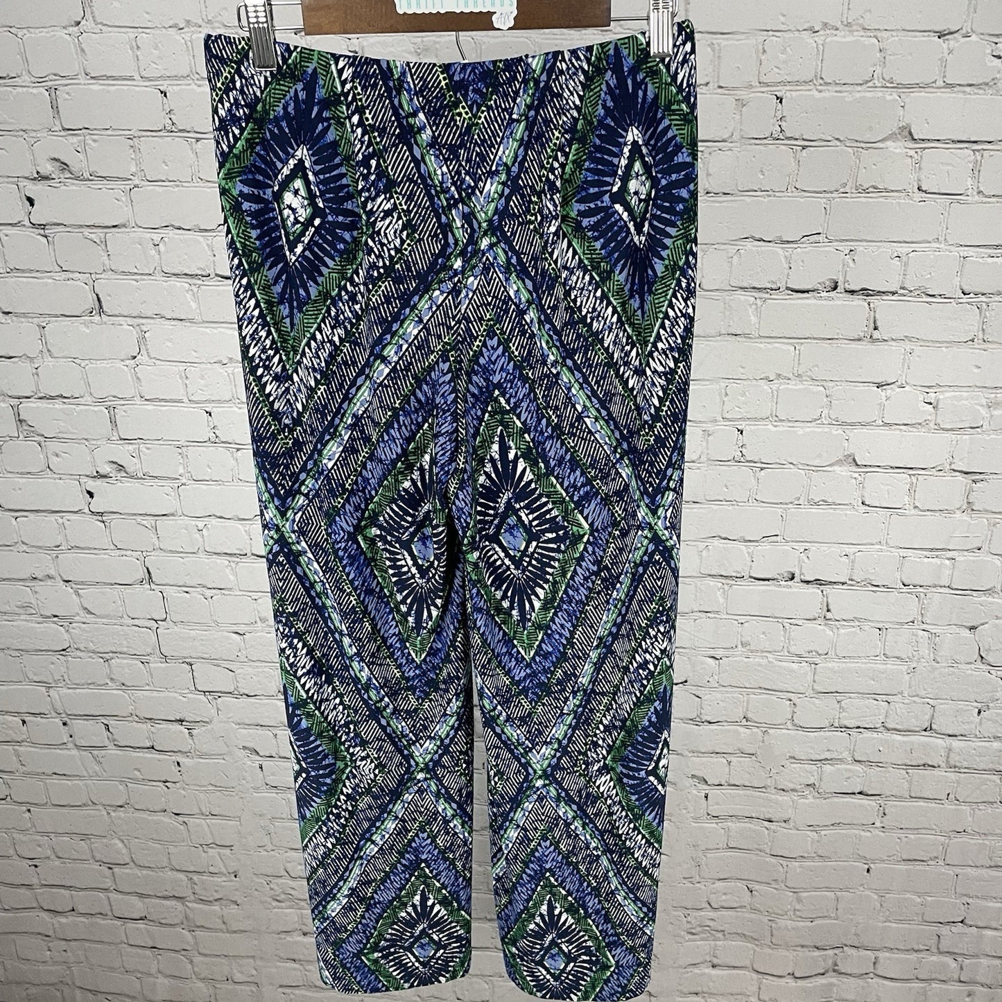 Chico’s Blue & Green Printed Elastic Waist Palazzo Pants Size 0 US 4 (28x29)