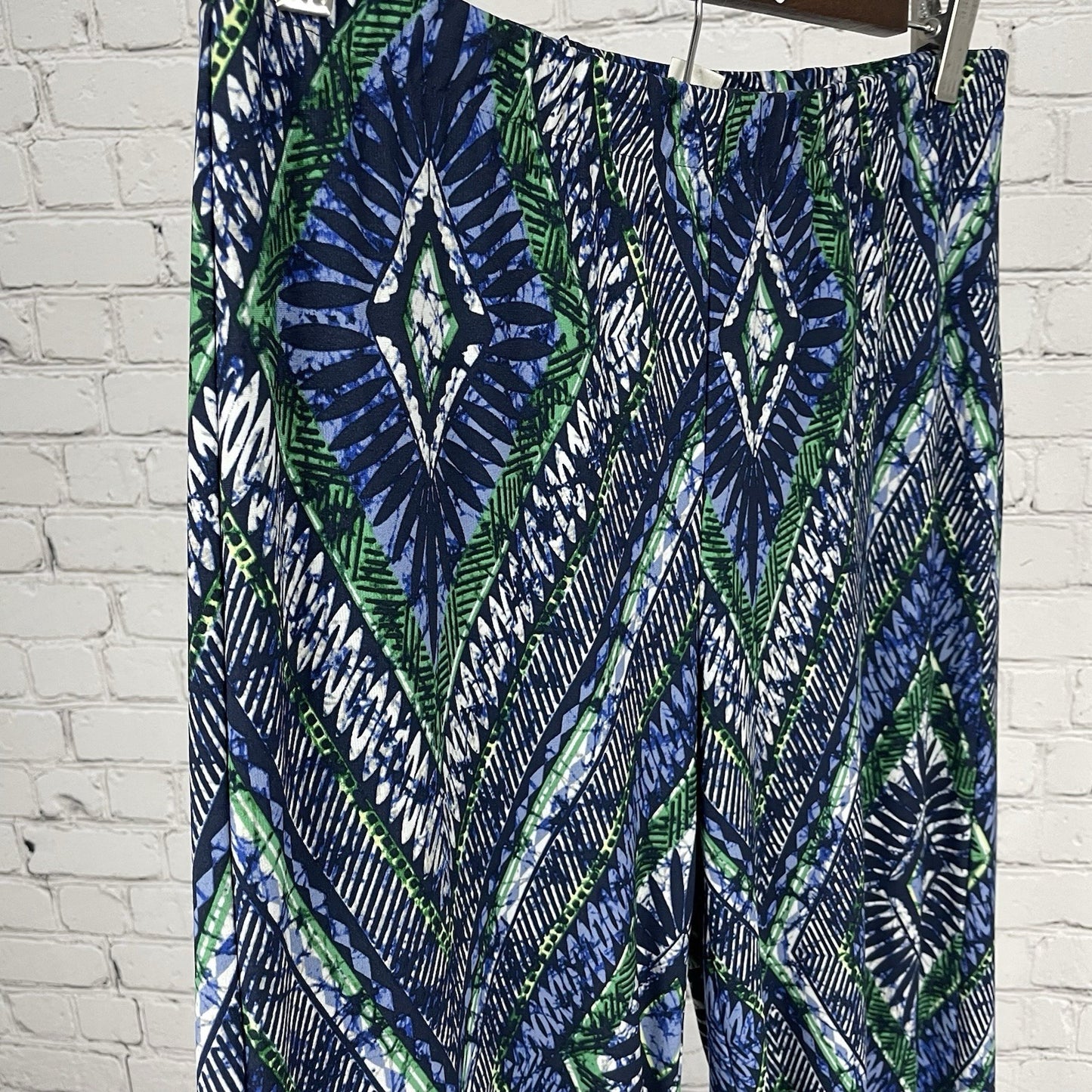 Chico’s Blue & Green Printed Elastic Waist Palazzo Pants Size 0 US 4 (28x29)