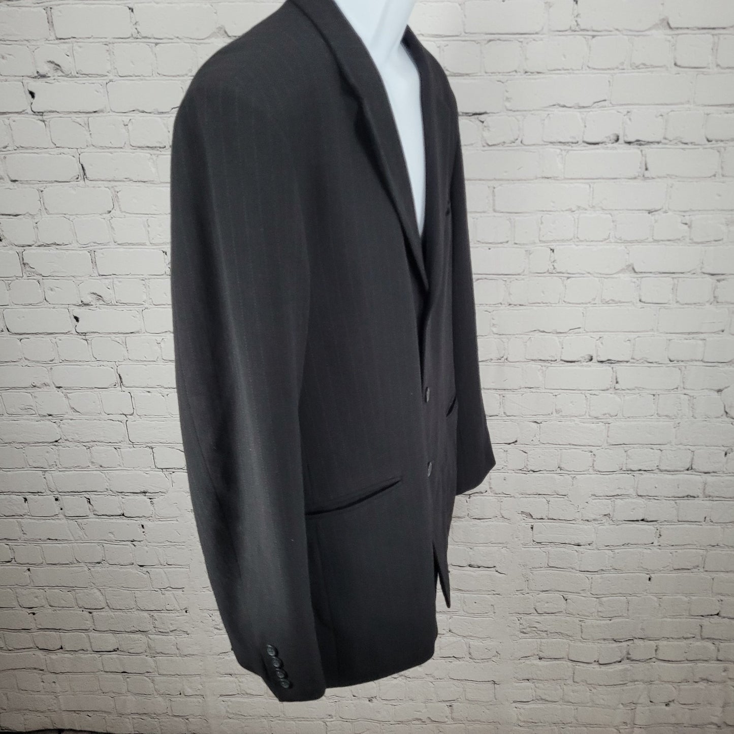 Claiborne Black Italian Woven Wool Pinstriped Notch Blazer Sport Coat Size 42R