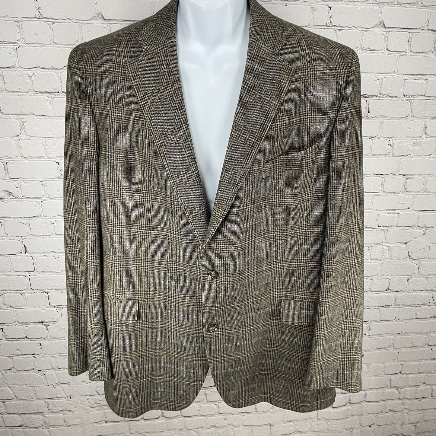 Jack Victor Brown Wool Cashmere Houndstooth 2 Button Blazer Sport Coat Size 46L