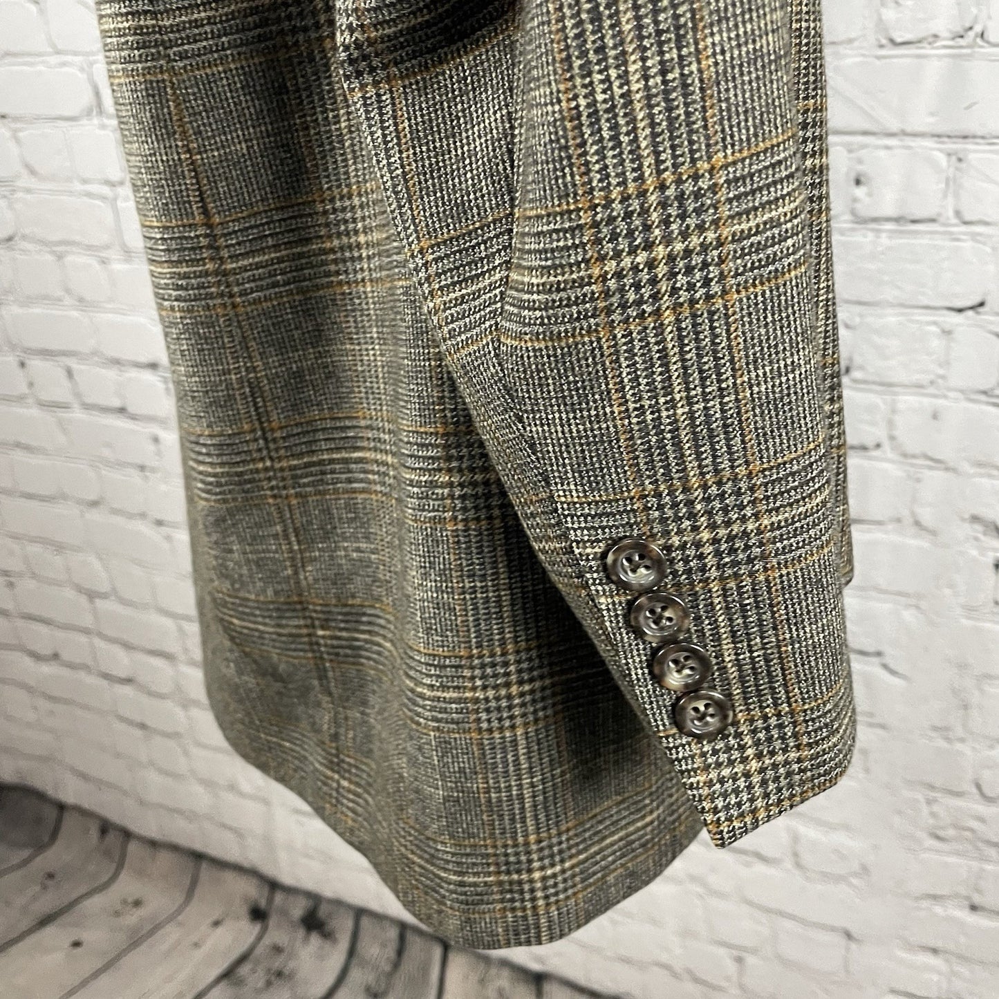 Jack Victor Brown Wool Cashmere Houndstooth 2 Button Blazer Sport Coat Size 46L