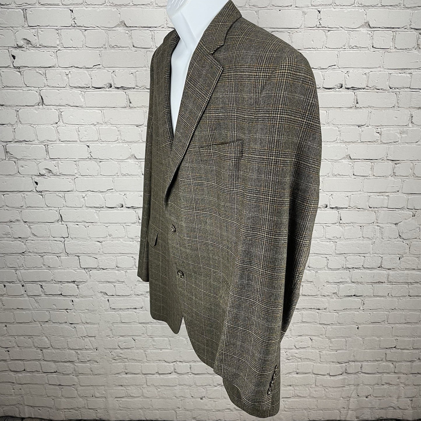 Jack Victor Brown Wool Cashmere Houndstooth 2 Button Blazer Sport Coat Size 46L