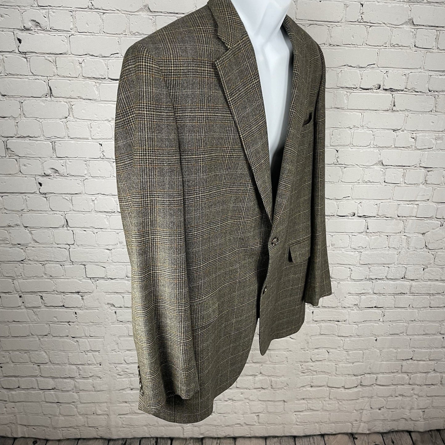 Jack Victor Brown Wool Cashmere Houndstooth 2 Button Blazer Sport Coat Size 46L