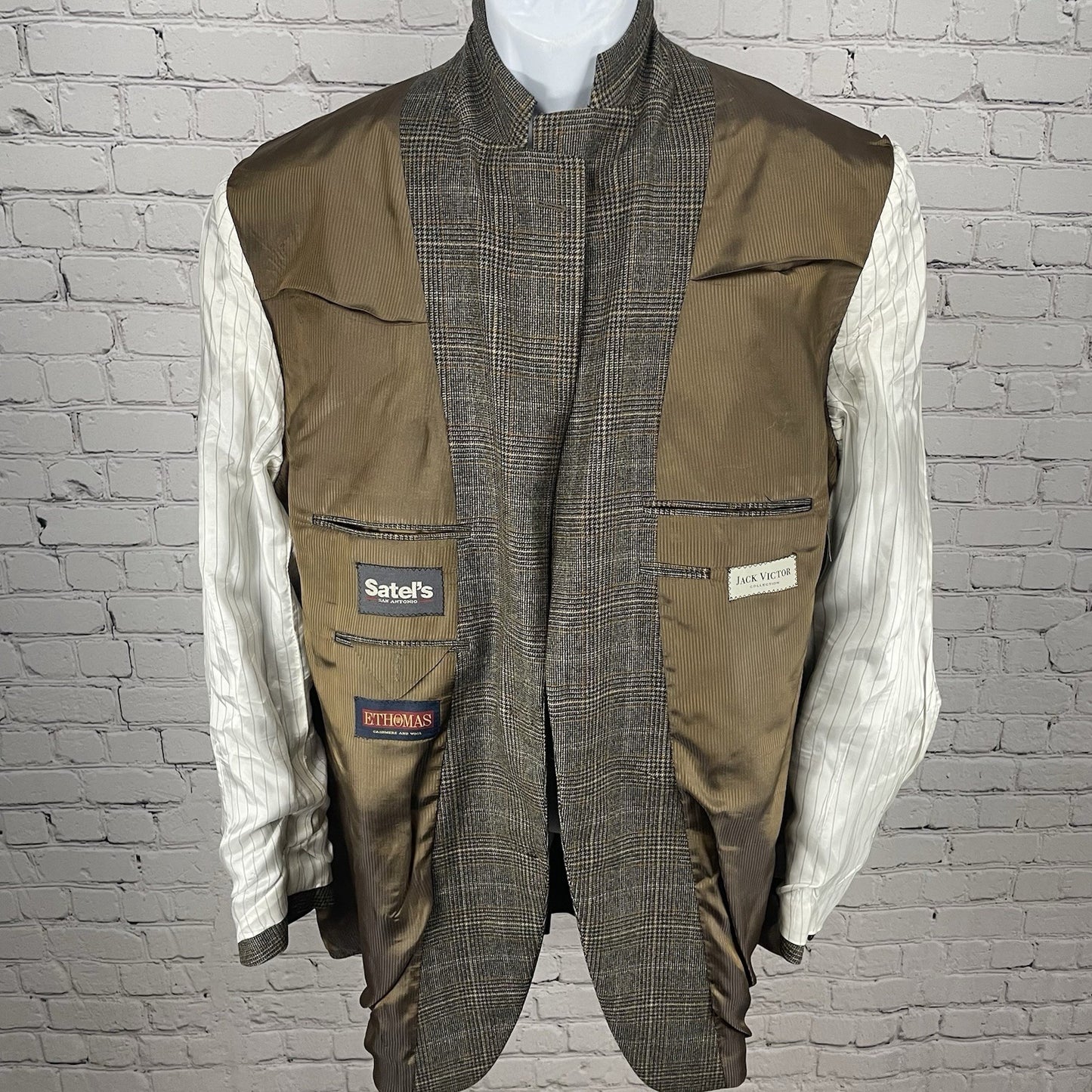 Jack Victor Brown Wool Cashmere Houndstooth 2 Button Blazer Sport Coat Size 46L