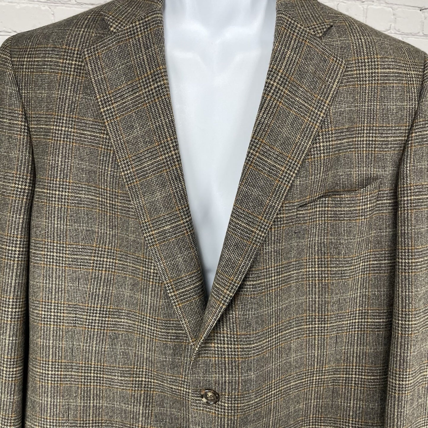Jack Victor Brown Wool Cashmere Houndstooth 2 Button Blazer Sport Coat Size 46L