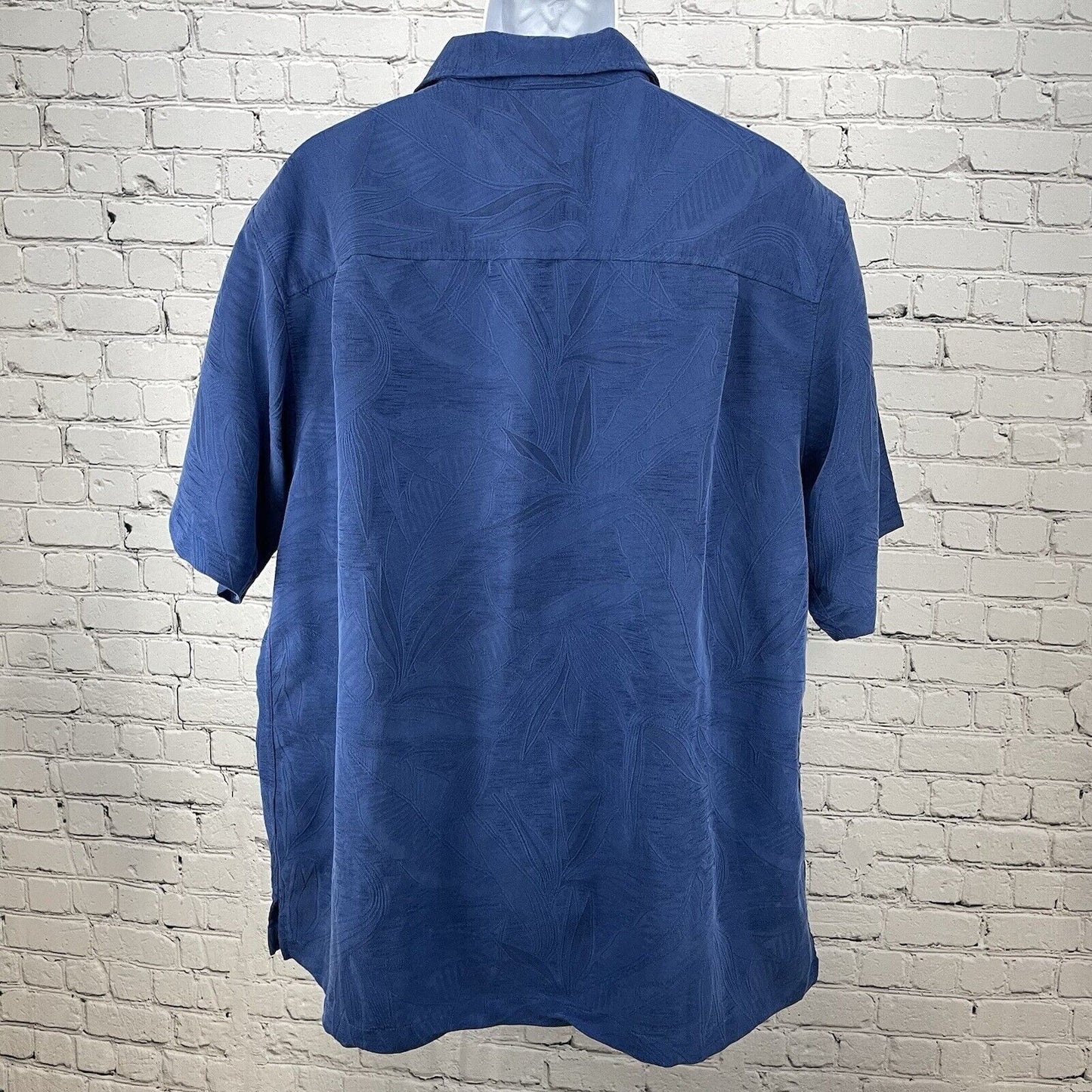 Caribbean Blue Leaf Tropical Button Up Short Sleeve Shirt Big & Tall Size 2XT