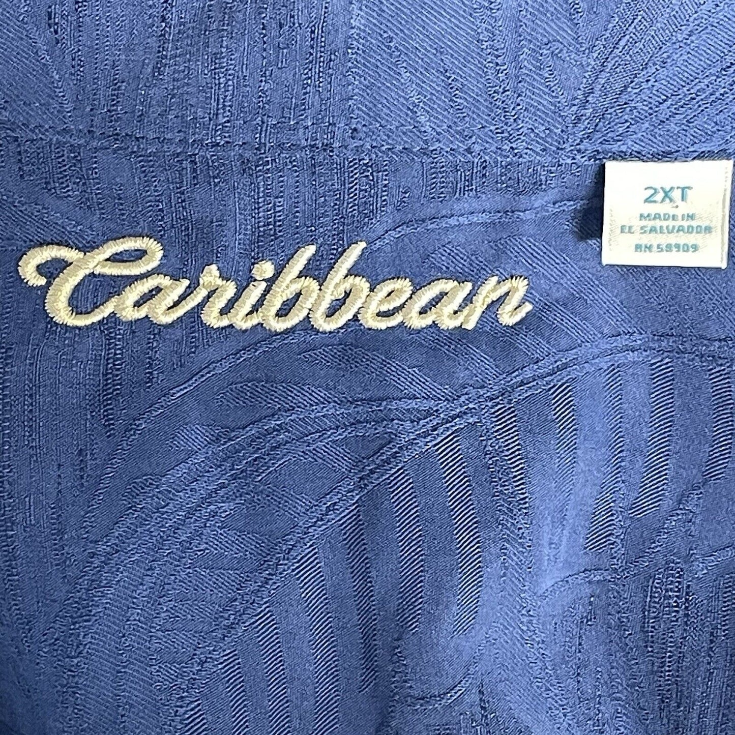 Caribbean Blue Leaf Tropical Button Up Short Sleeve Shirt Big & Tall Size 2XT