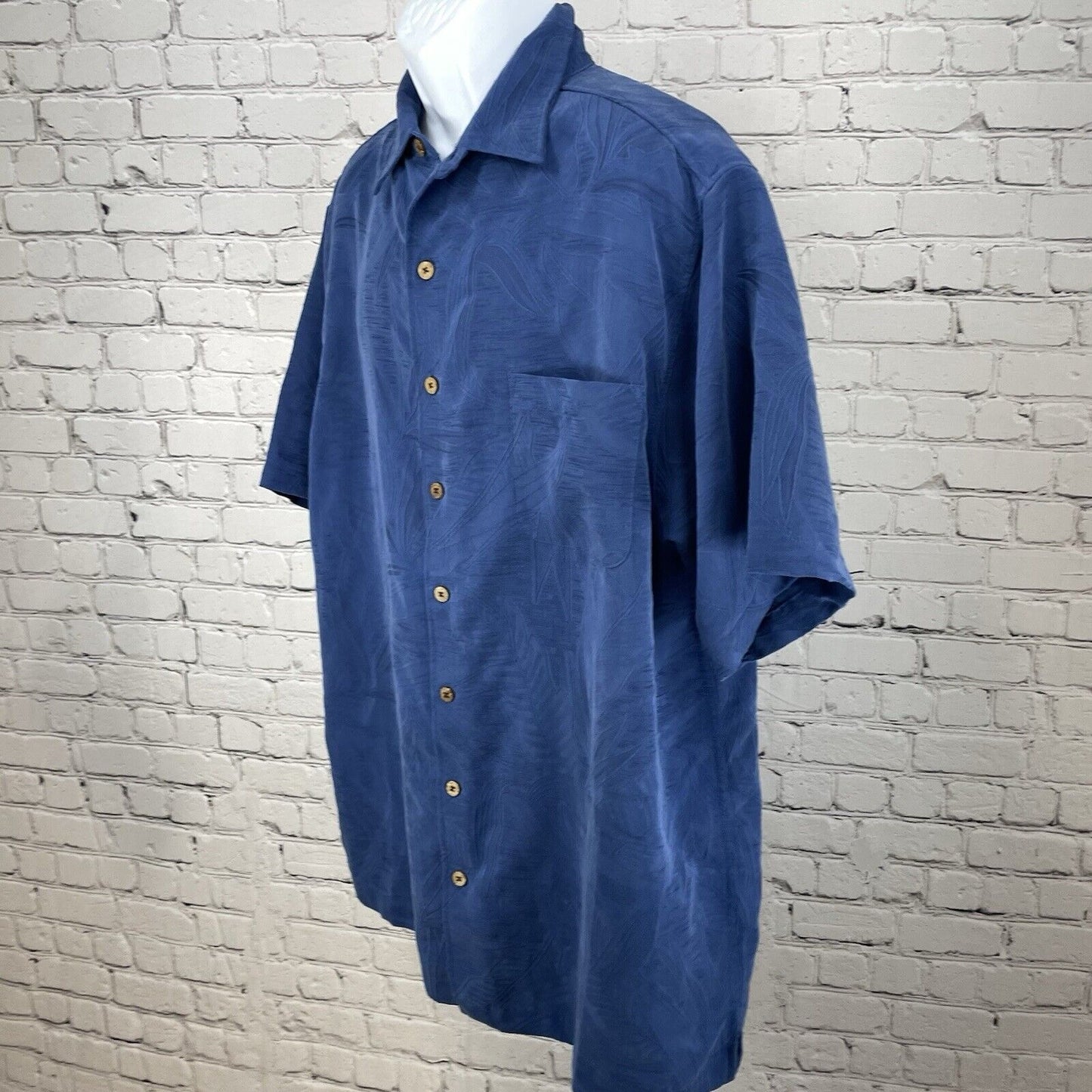 Caribbean Blue Leaf Tropical Button Up Short Sleeve Shirt Big & Tall Size 2XT