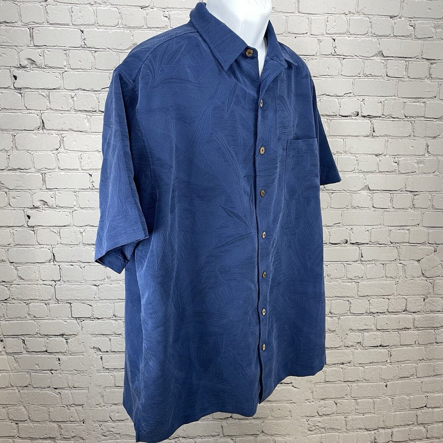 Caribbean Blue Leaf Tropical Button Up Short Sleeve Shirt Big & Tall Size 2XT