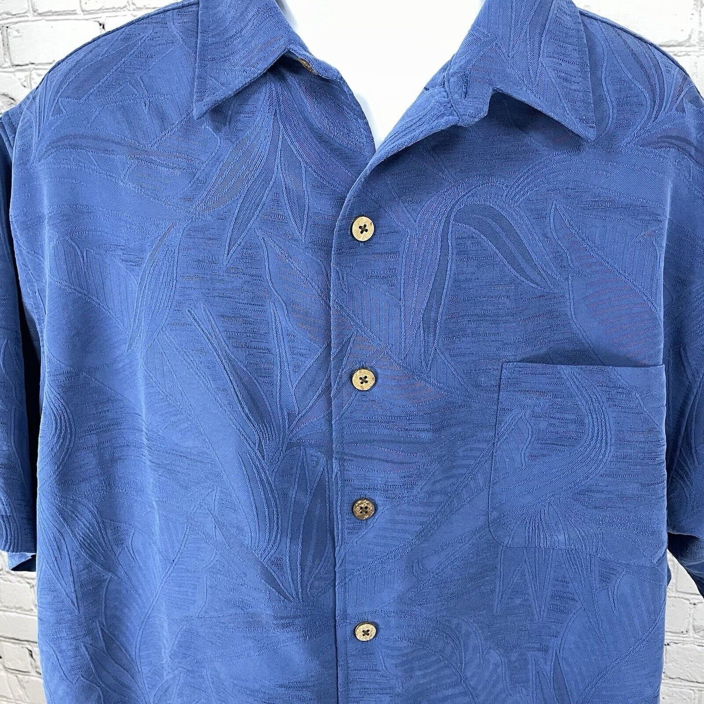Caribbean Blue Leaf Tropical Button Up Short Sleeve Shirt Big & Tall Size 2XT
