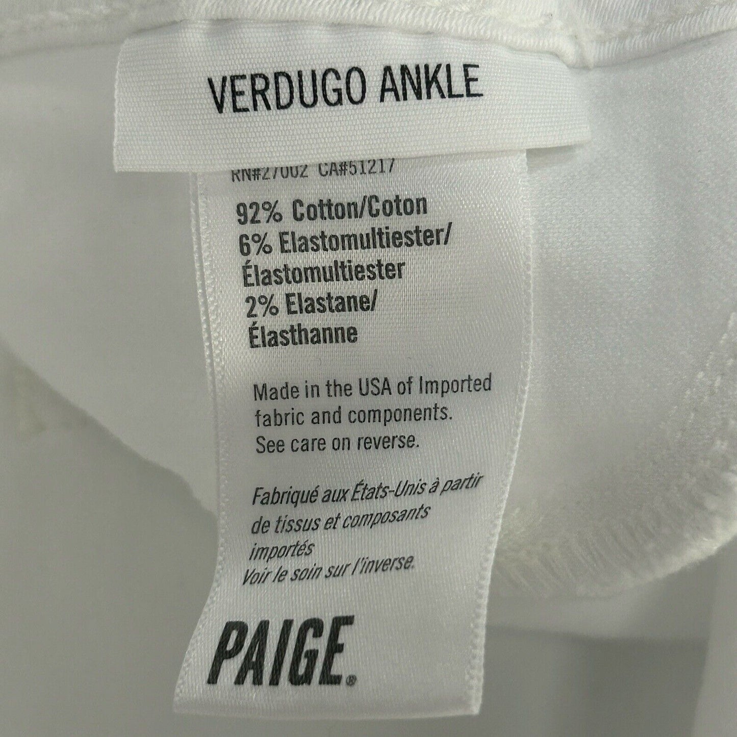 Paige Off White USA Made Verdugo Ankle Mid Rise Jegging Pants Size 31 (31X27)