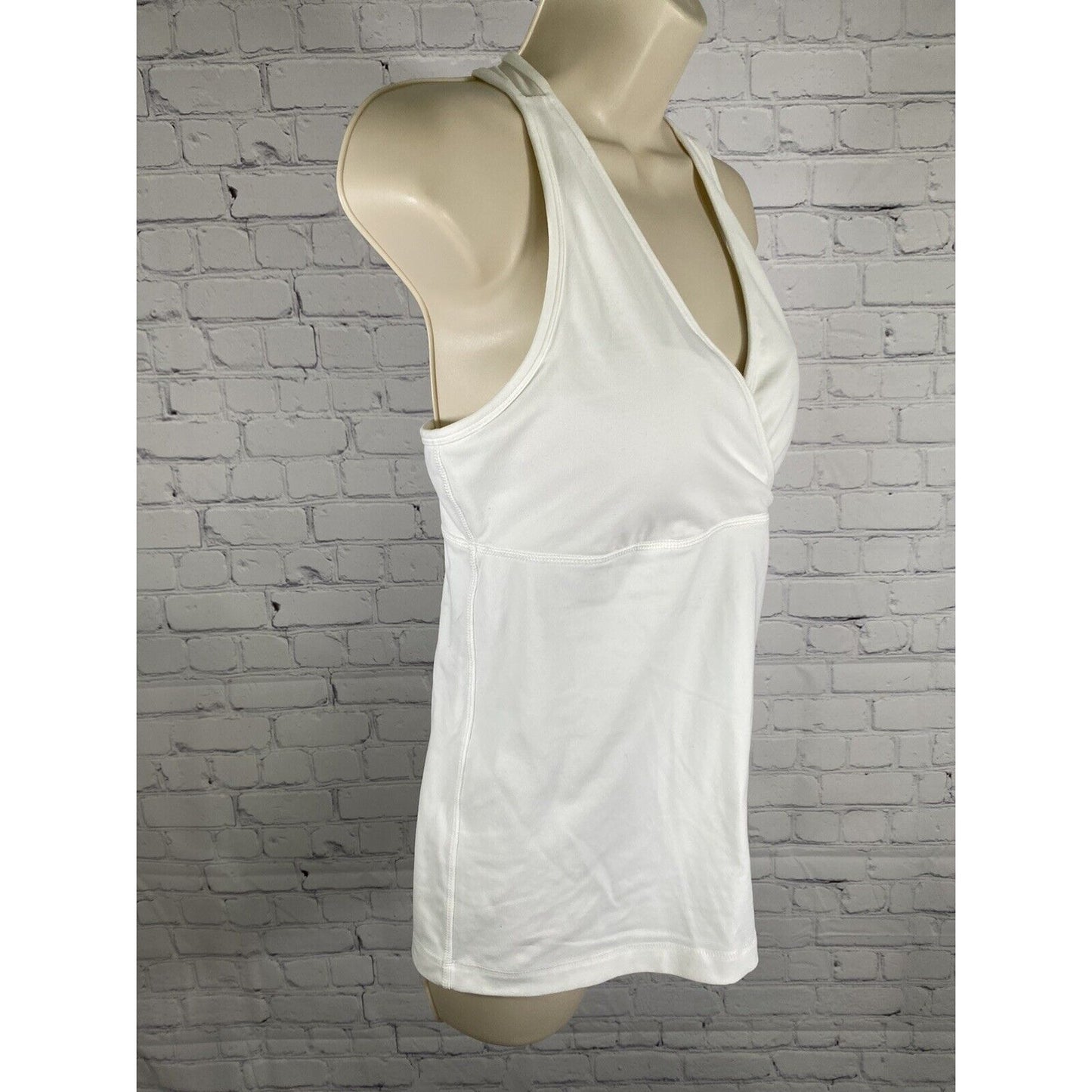 Eddie Bauer Sport White Floral Racer Back Padded V Neck Work Out Tank Top L