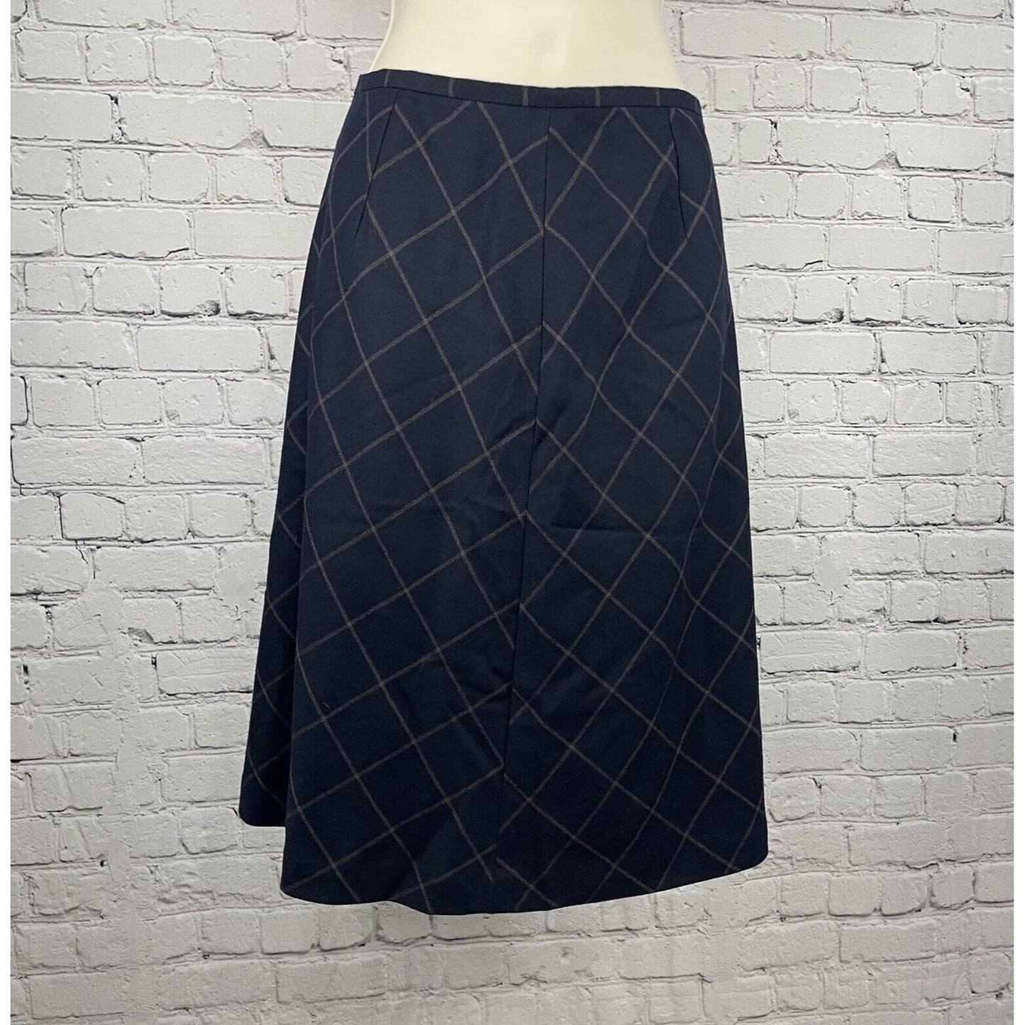Talbots Dark Blue Wool Pleated A Line Zipped Lined Side Slit USA Skirt Size 6