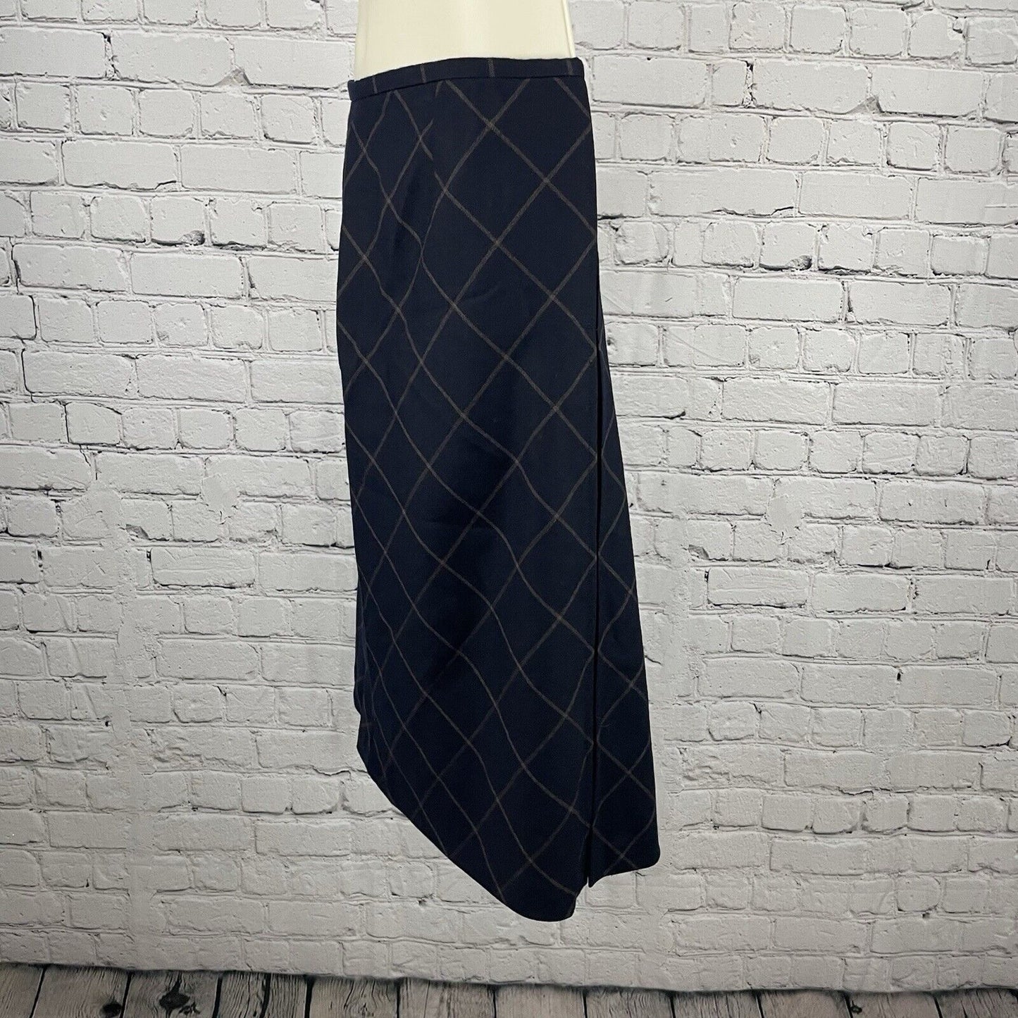 Talbots Dark Blue Wool Pleated A Line Zipped Lined Side Slit USA Skirt Size 6