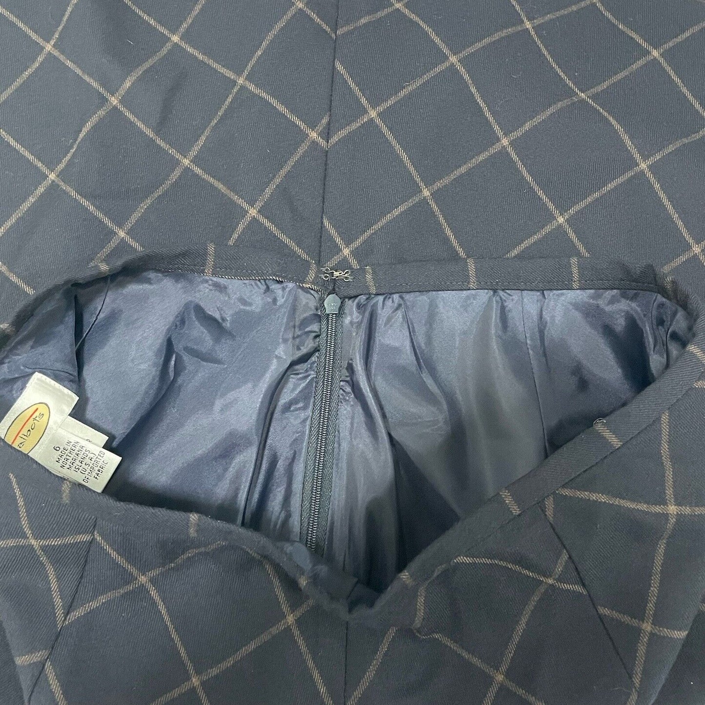 Talbots Dark Blue Wool Pleated A Line Zipped Lined Side Slit USA Skirt Size 6